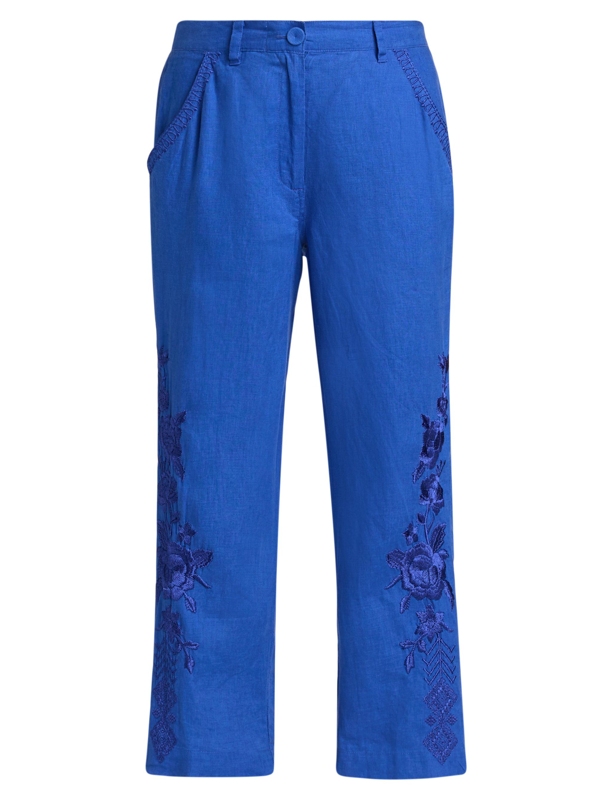 Johnny Was Women's Carmelita Embroidered Linen Crop Pants - Admiral Blue