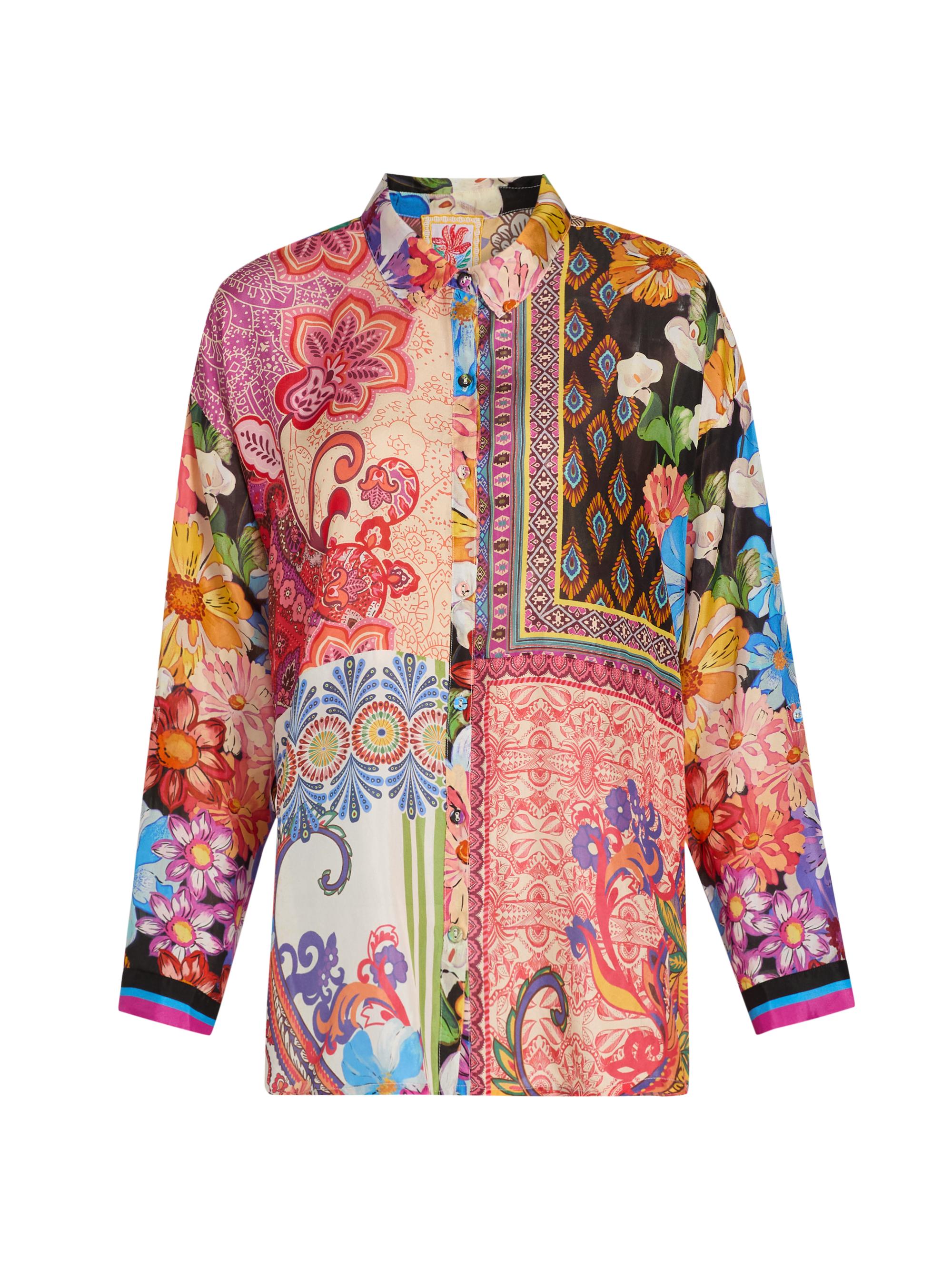 Johnny Was Women's The Audrey Patchwork Silk Button-Front Shirt - Magnolia Patchwork