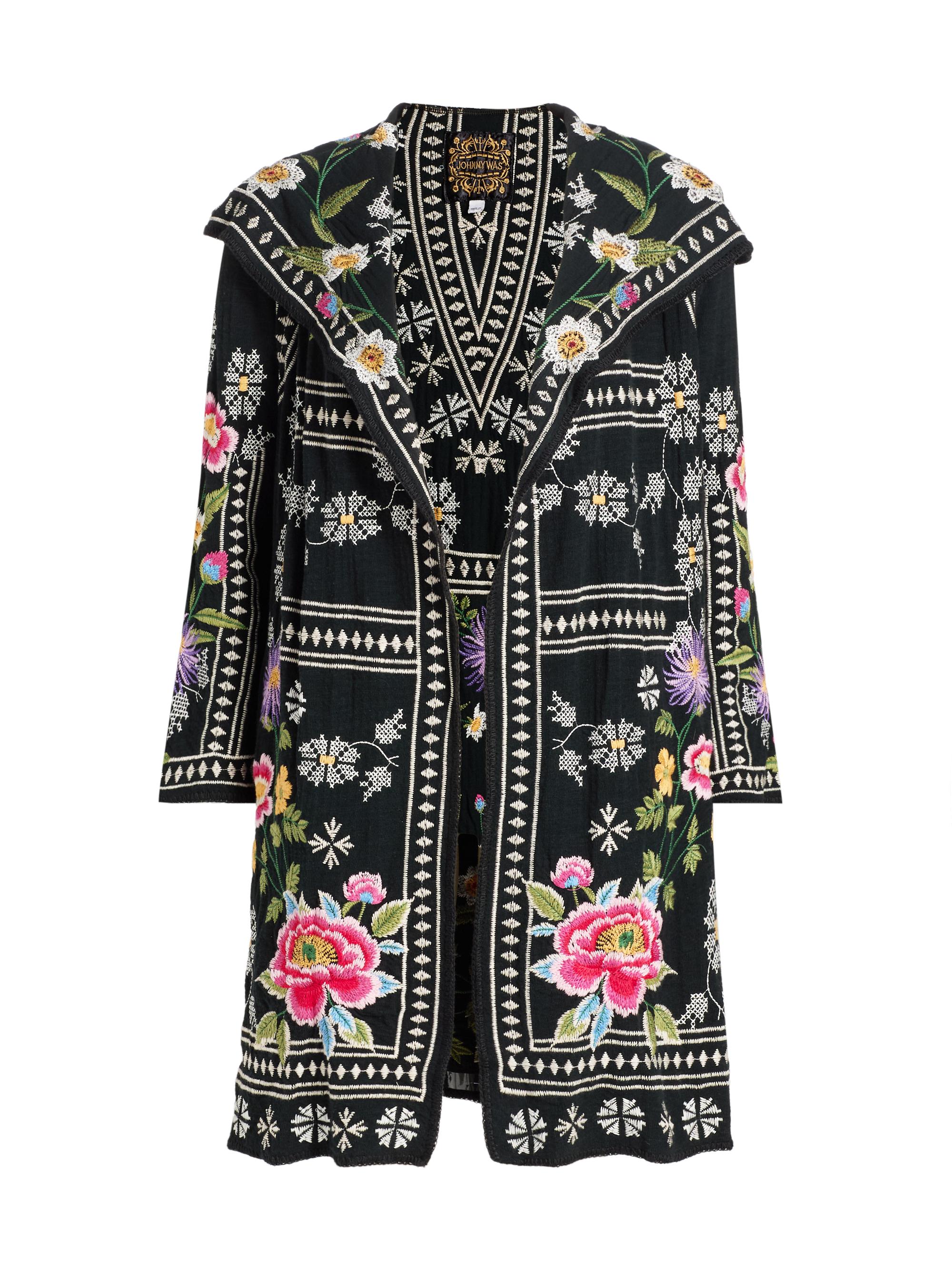 Johnny Was Women's Biya Embroidered Open-Front Duster - Black