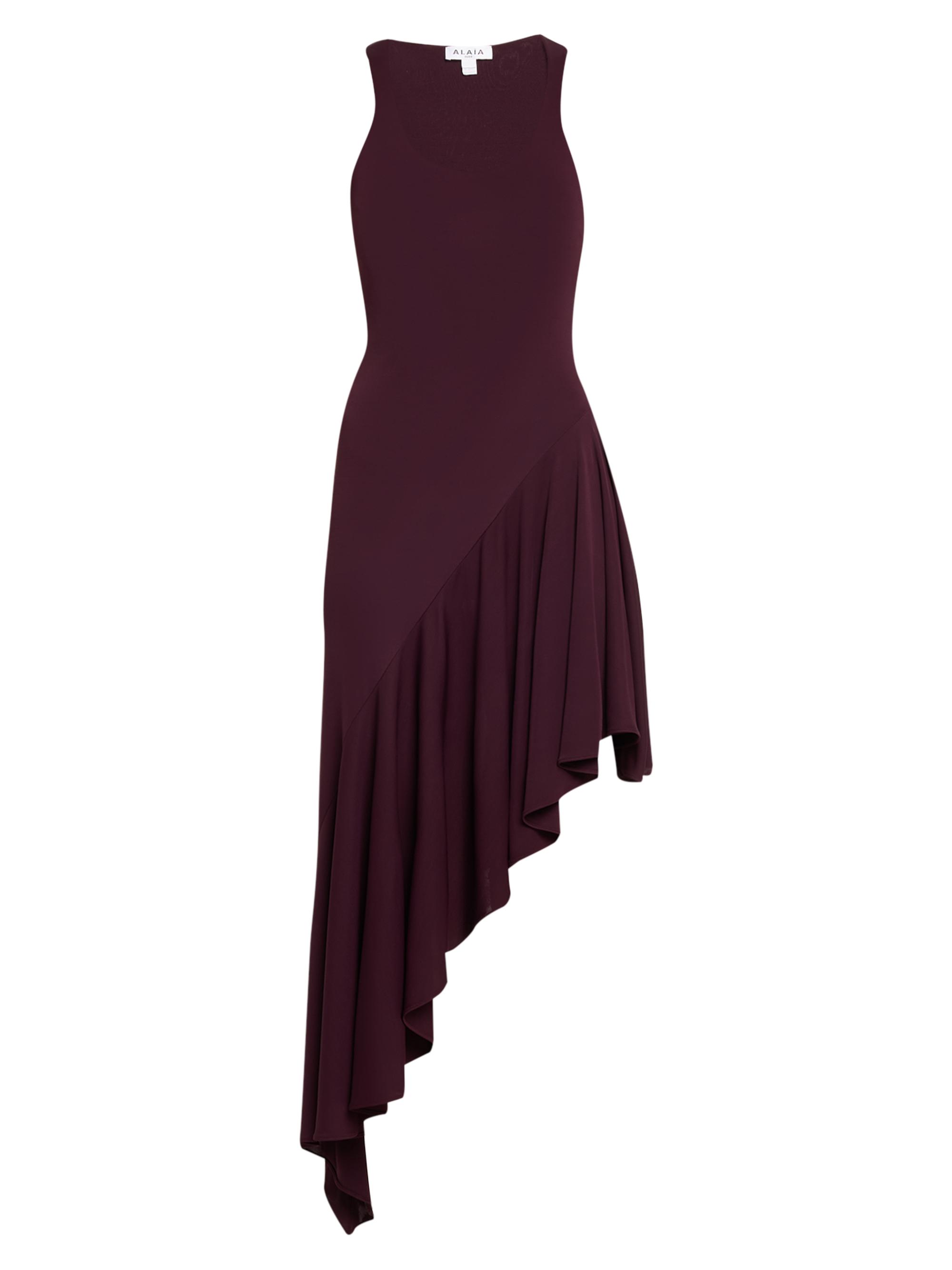 Alaïa Women's Asymmetric Ruffled Jersey Sleeveless Midi-Dress - Bordeaux
