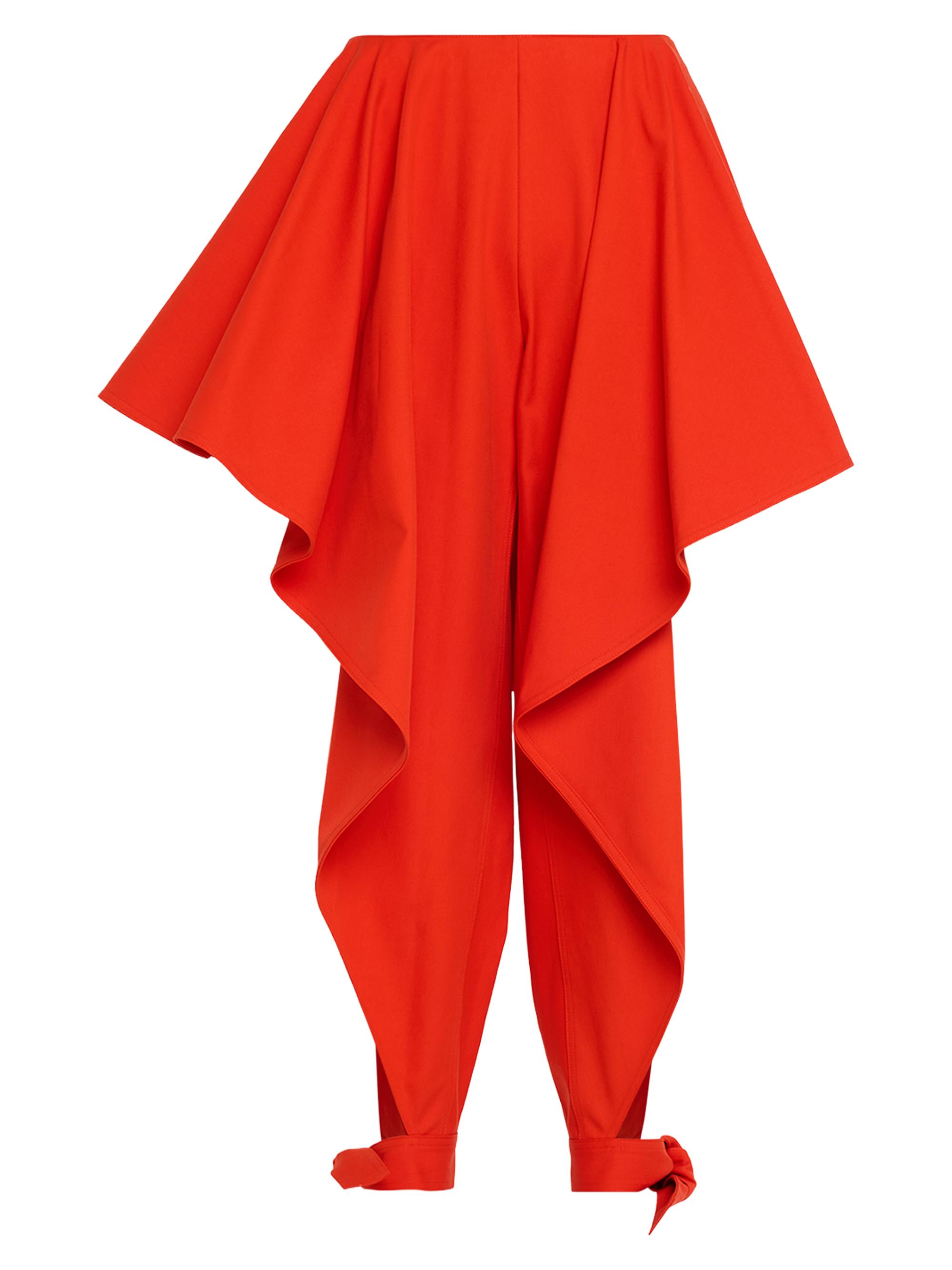 Alaïa Women's Paneled Ruffled Ankle-Tie Cotton Gabardine Pants - Orange Sanguine