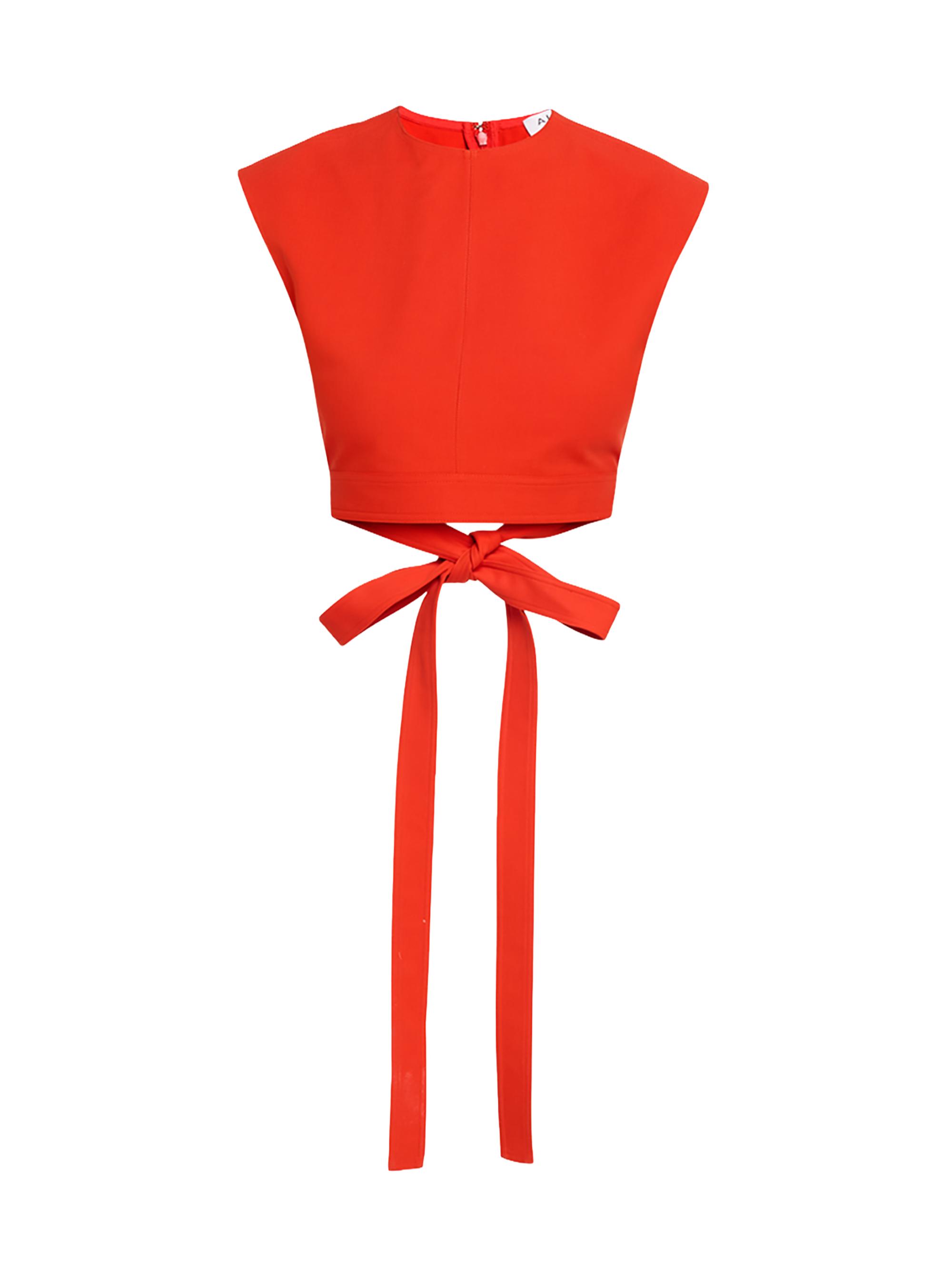Alaïa Women's Cap-Sleeve Belted Cotton Gabardine Crop Top - Orange Sanguine