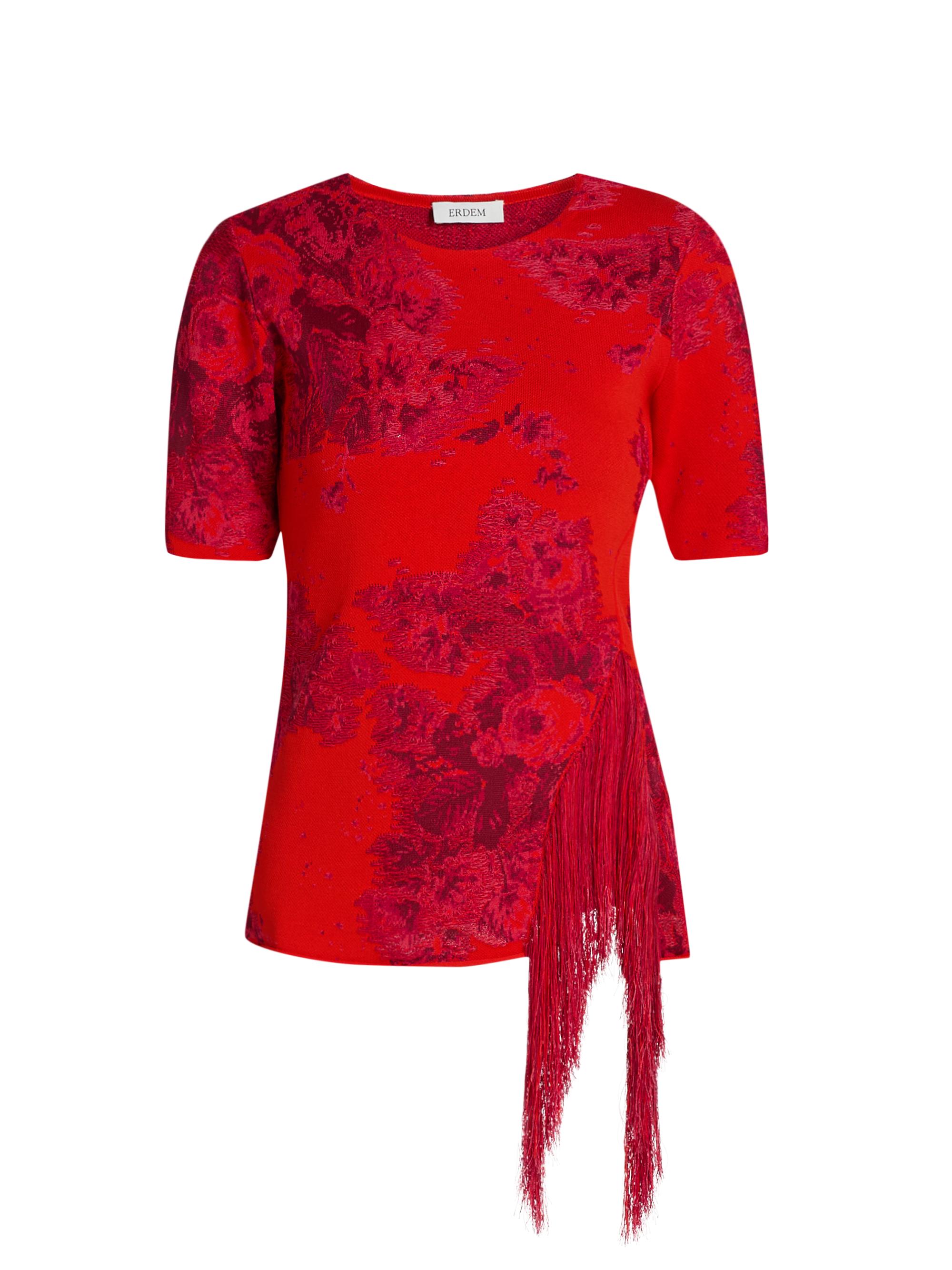 Erdem Women's French Frayed Jacquard Knit Top - Tulip Red