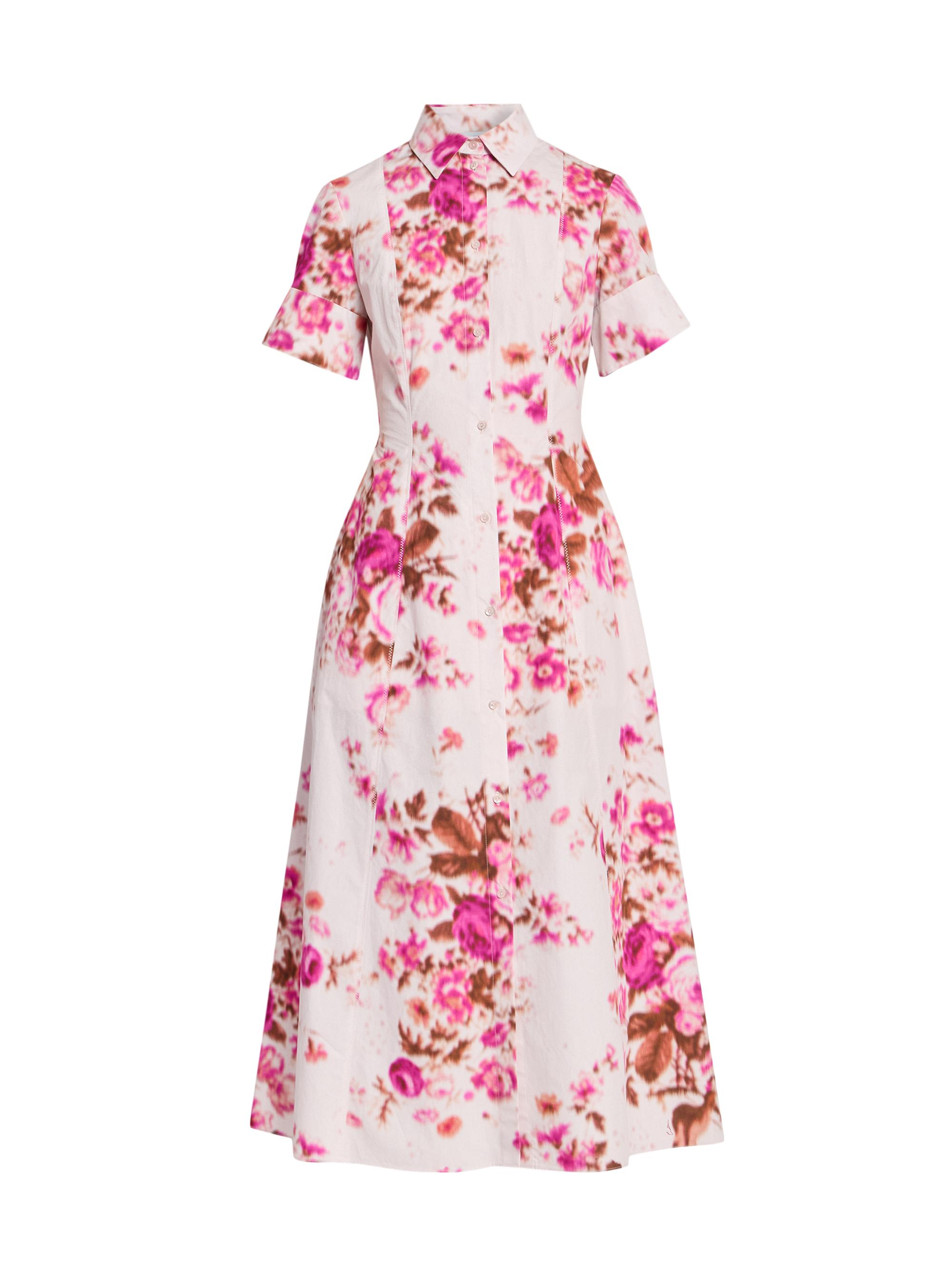 Erdem Women's Floral Cotton Shirtdress - Rose Bouquet Hot Pink