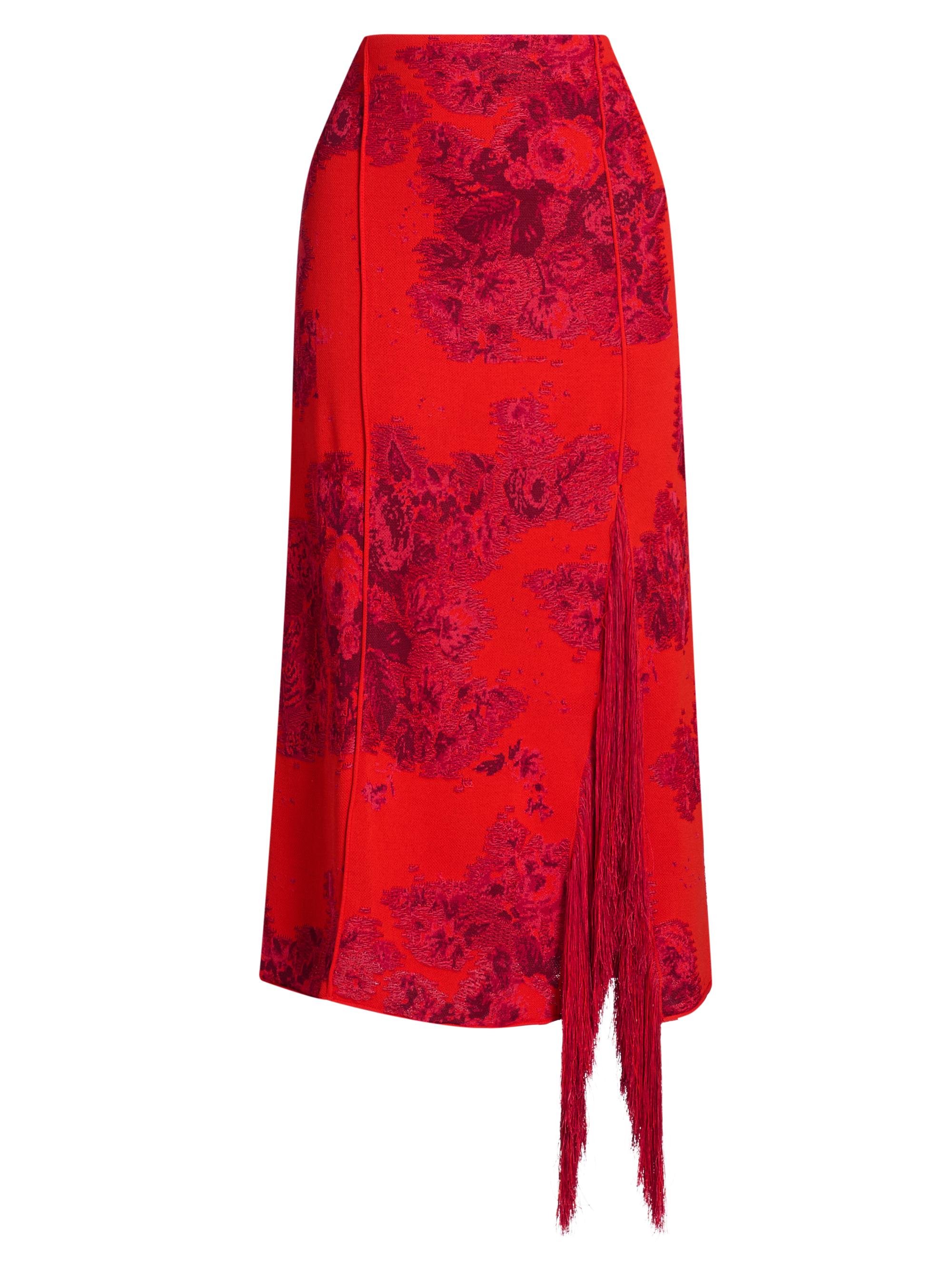 Erdem Women's French Floral Frayed Jacquard Midi-Skirt - Tulip Red