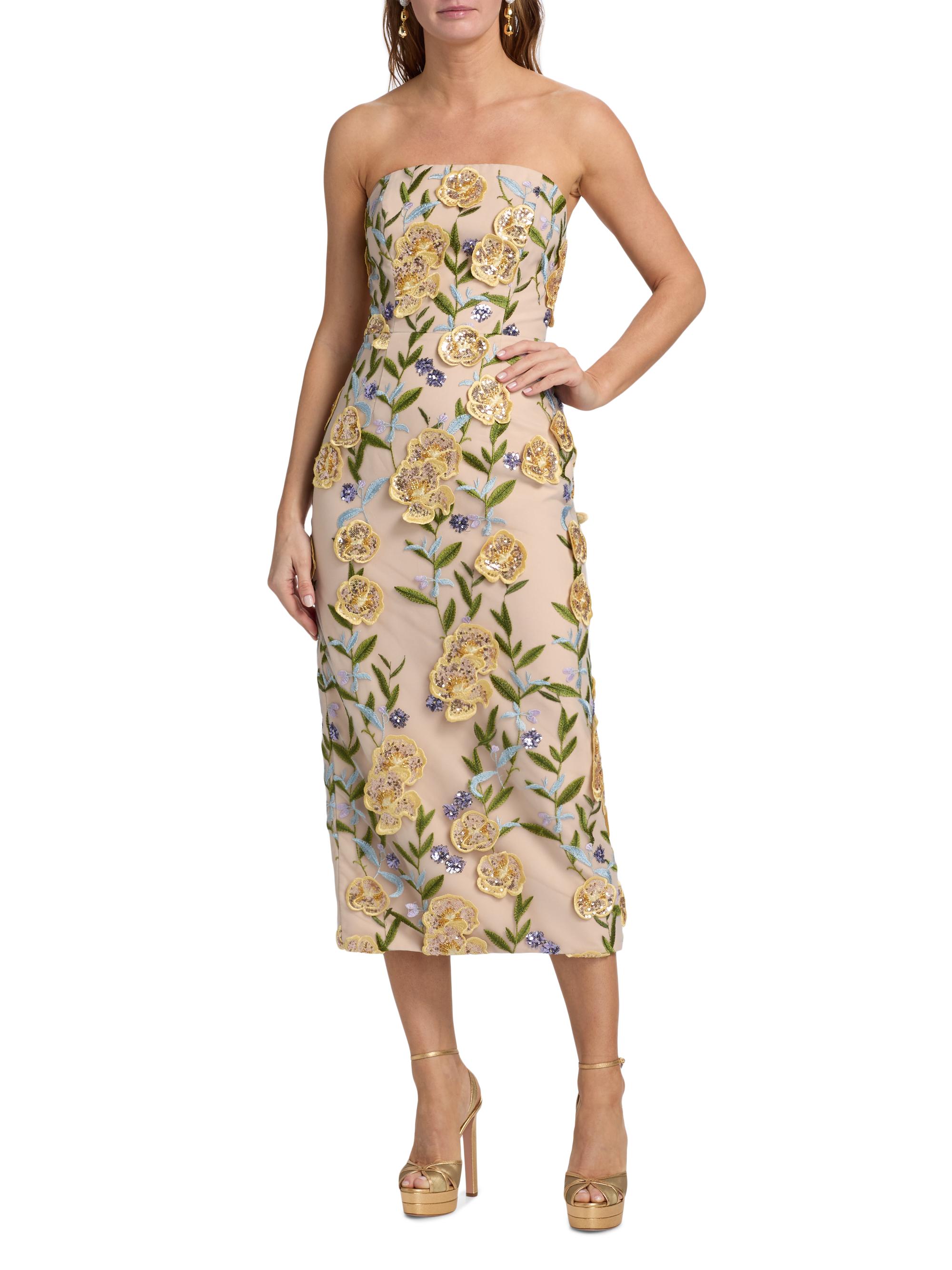 Milly Kait Embroidered Sequined Strapless Midi-Dress | Saks Fifth Avenue