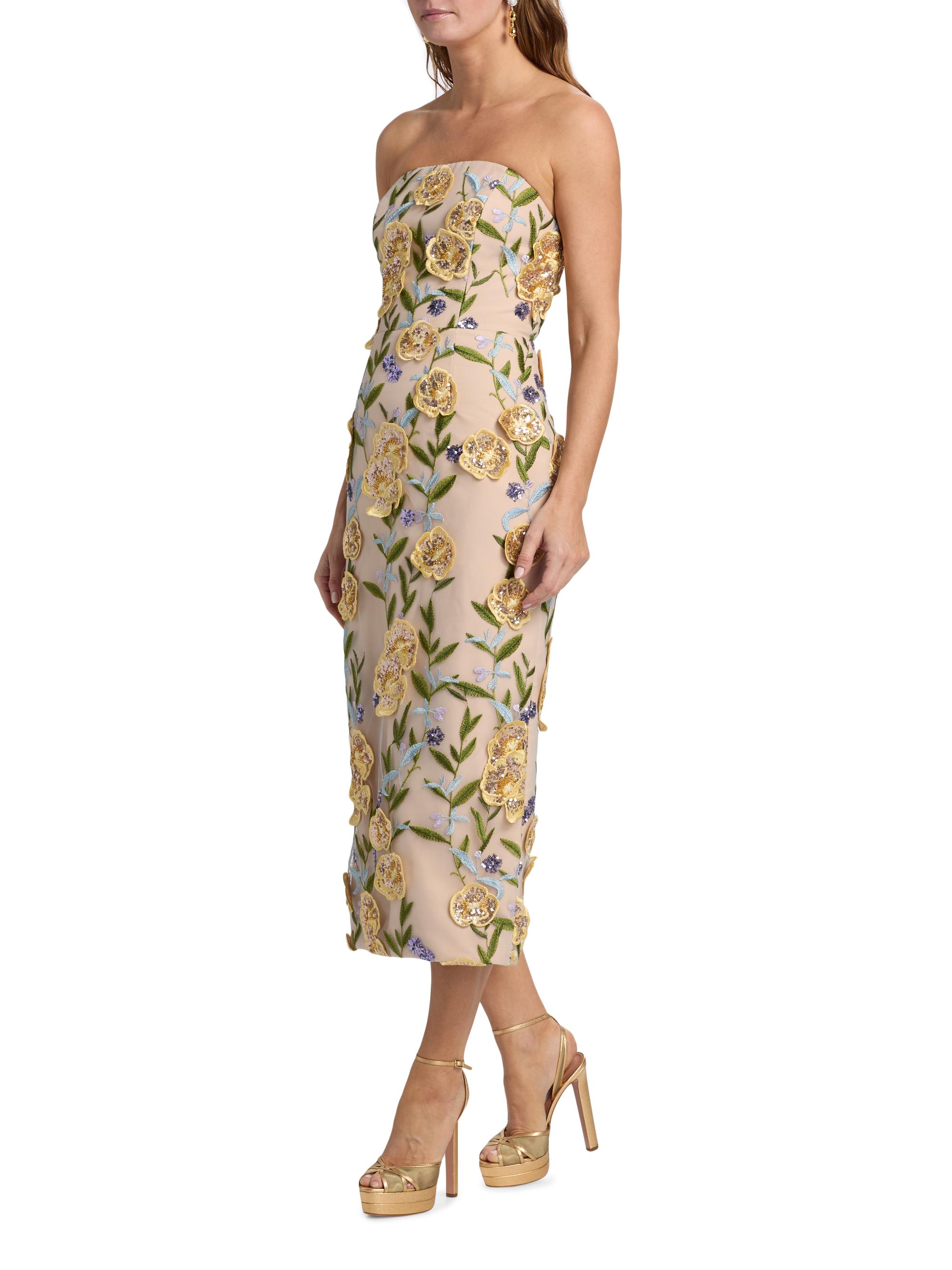 Milly Kait Embroidered Sequined Strapless Midi-Dress | Saks Fifth Avenue