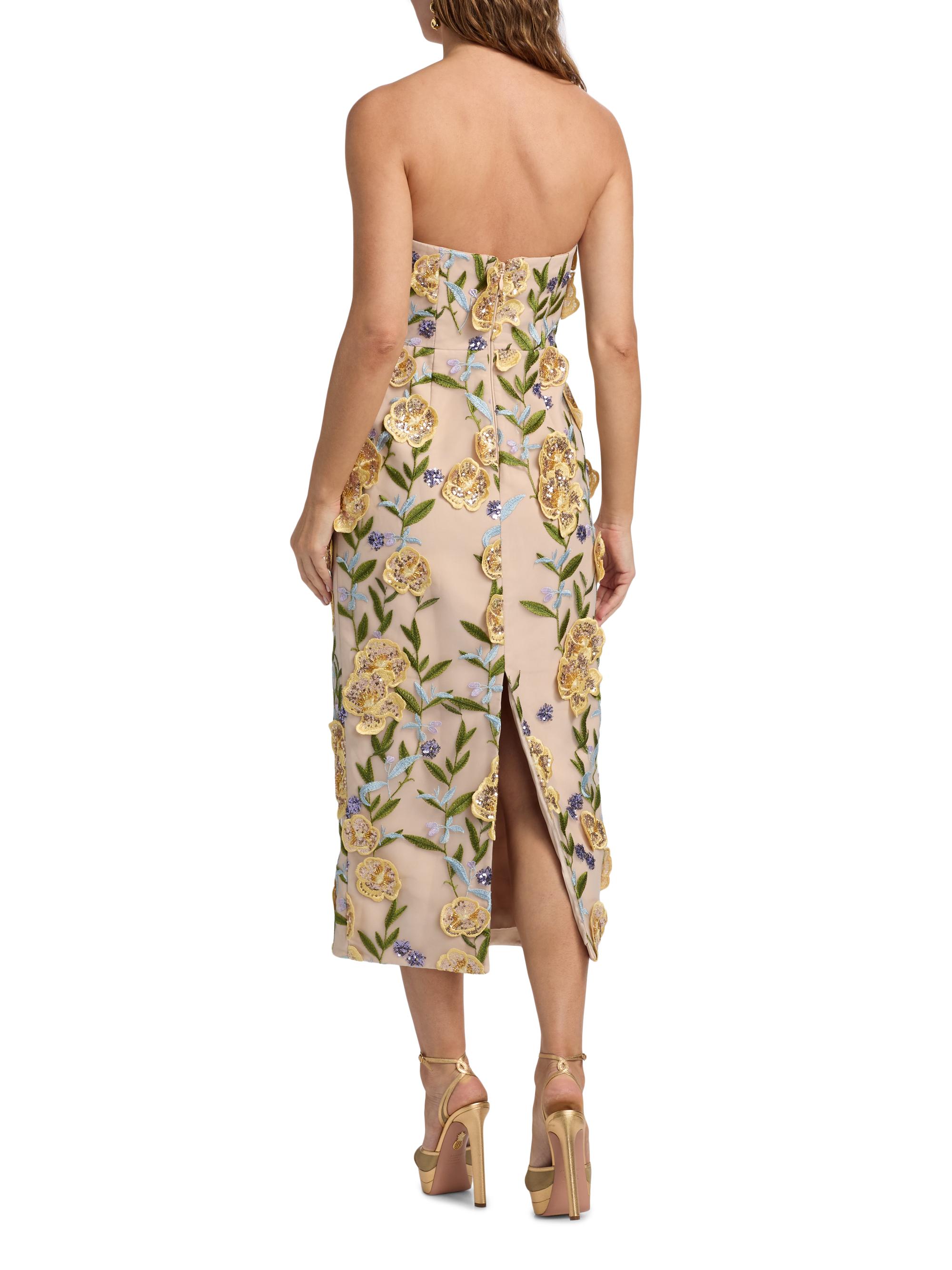 Milly Kait Embroidered Sequined Strapless Midi-Dress | Saks Fifth Avenue