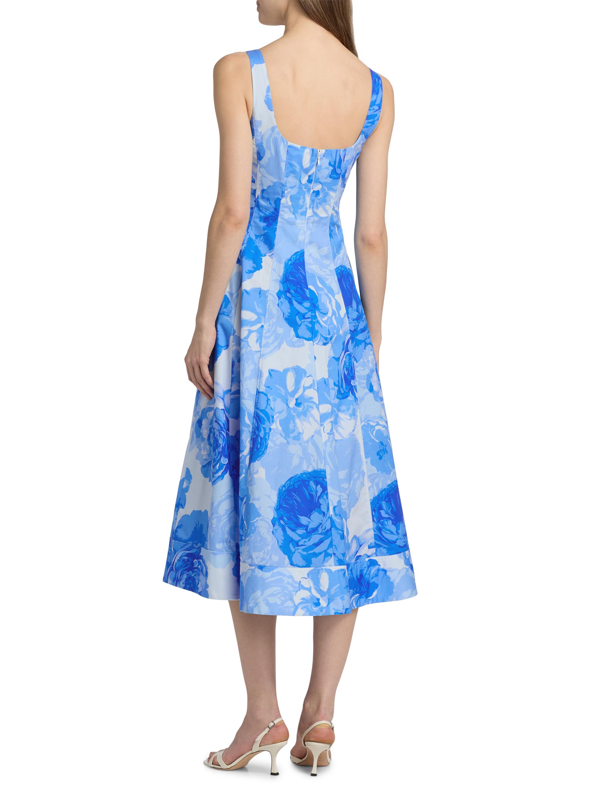 Milly Nia Printed Stretch Cotton Poplin Midi-Dress | Saks Fifth Avenue