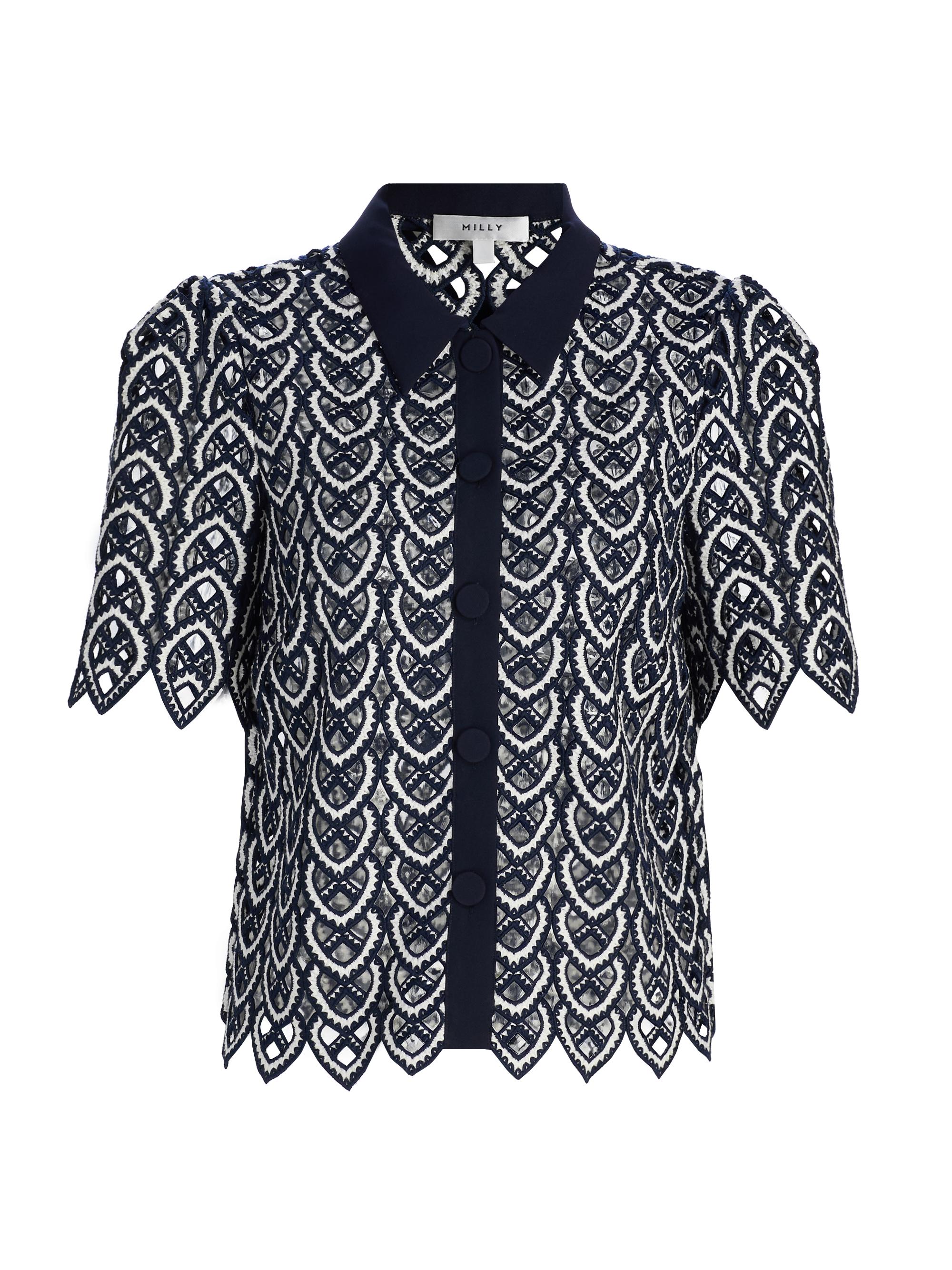 Milly Addison Roja Lace Short-Sleeve Top | Saks Fifth Avenue