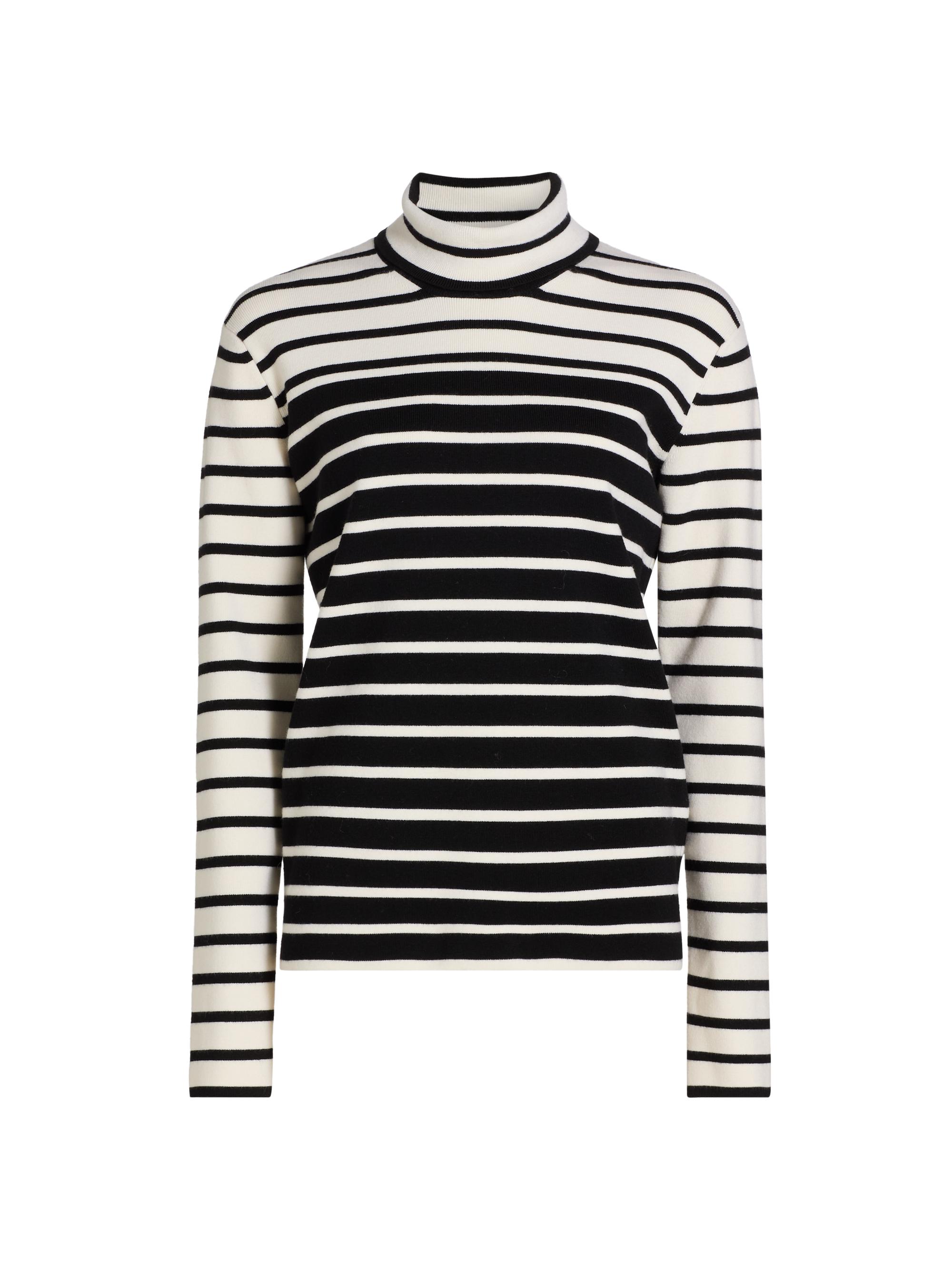Toteme Women's Striped Wool Turtleneck Sweater - White Black