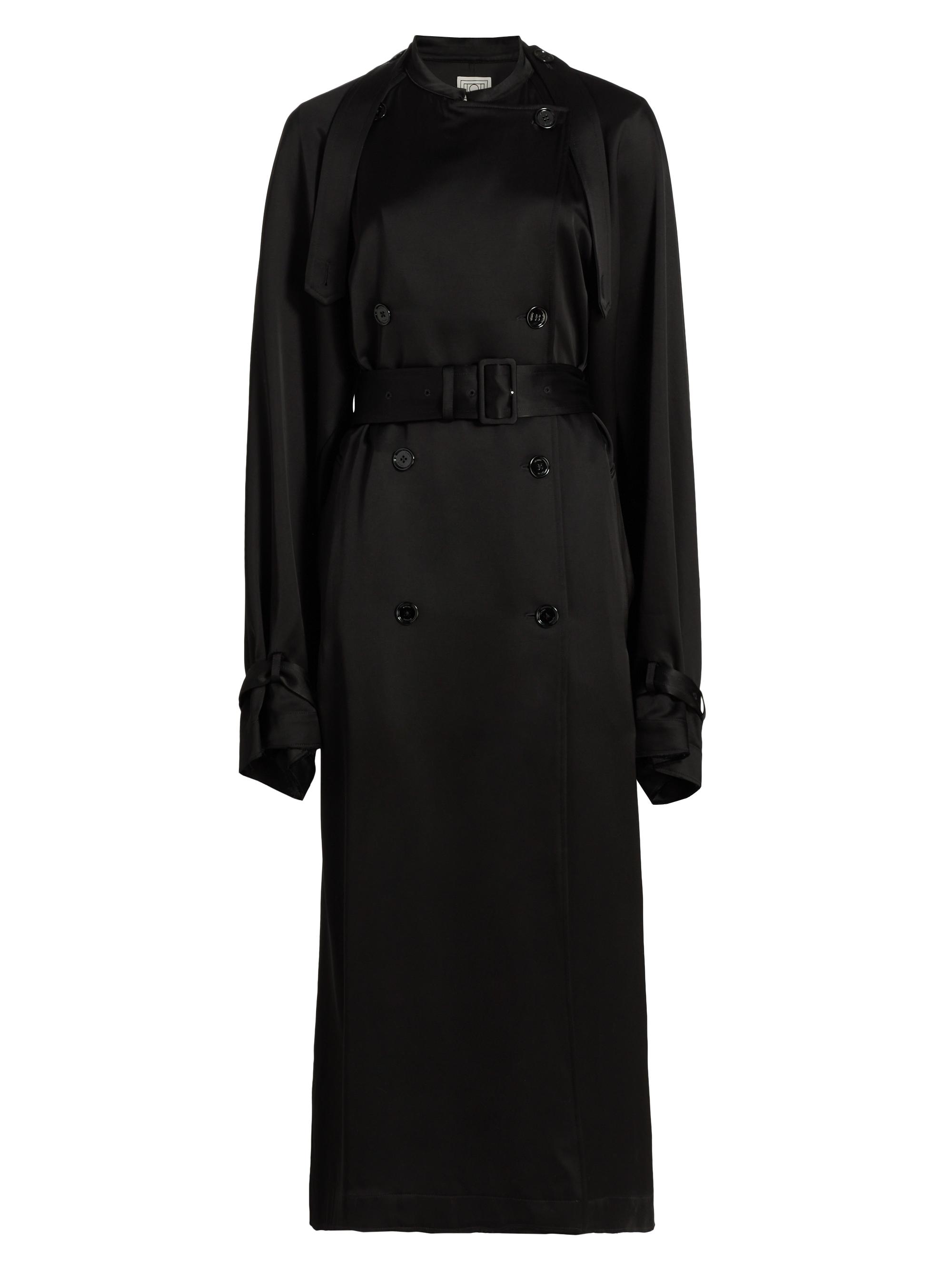 Toteme Women's Draped Satin Double-Breasted Trench Coat - Black