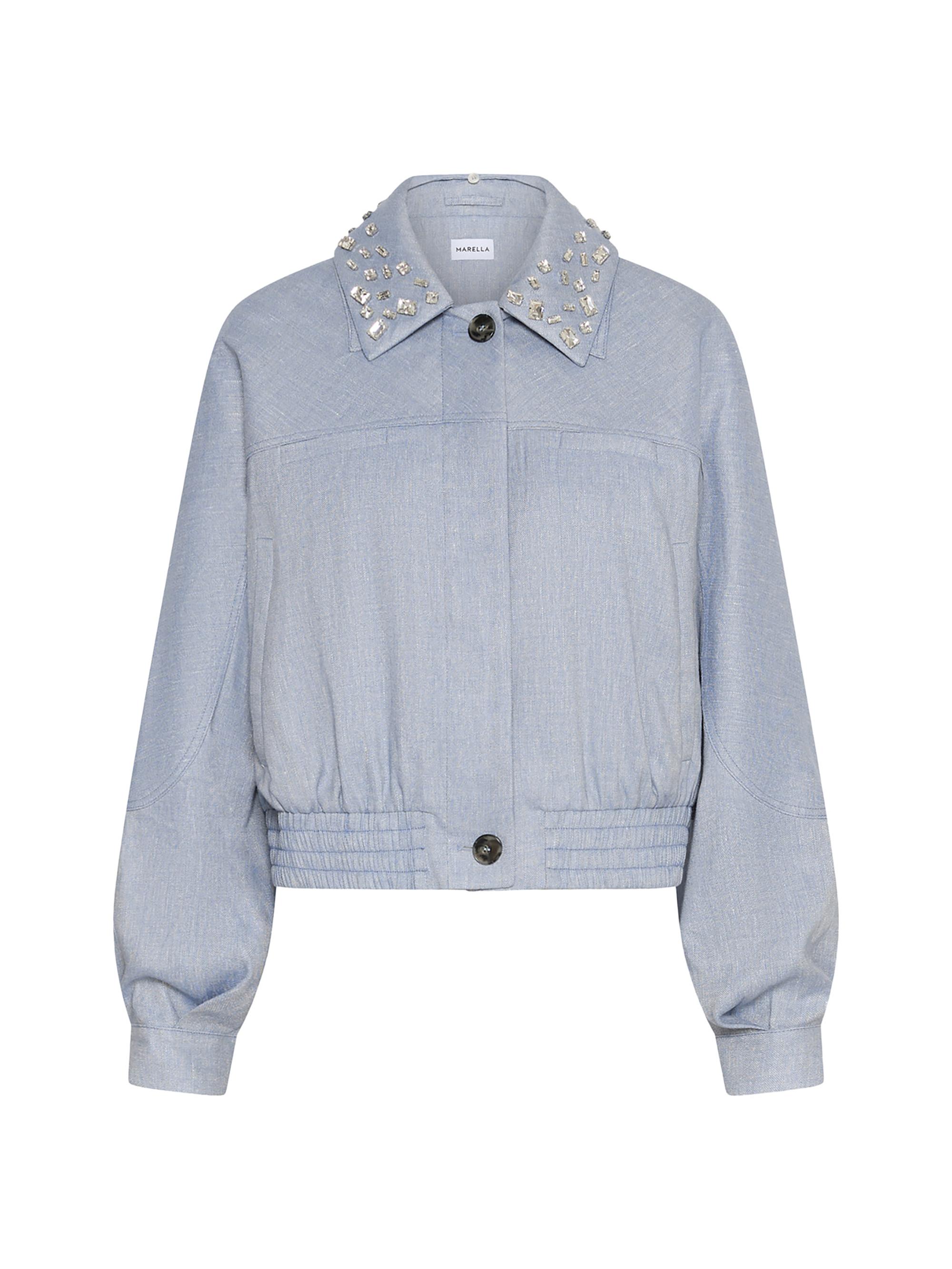 Marella Women's Herringbone Viscose Blend Sporty Jacket - Light Blue