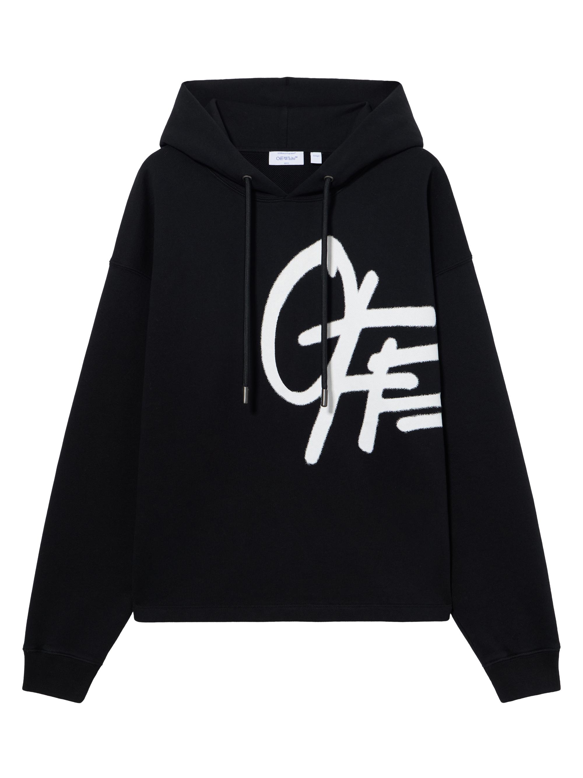 Off-White Men's Spray Logo Cotton Oversized Hoodie - Black