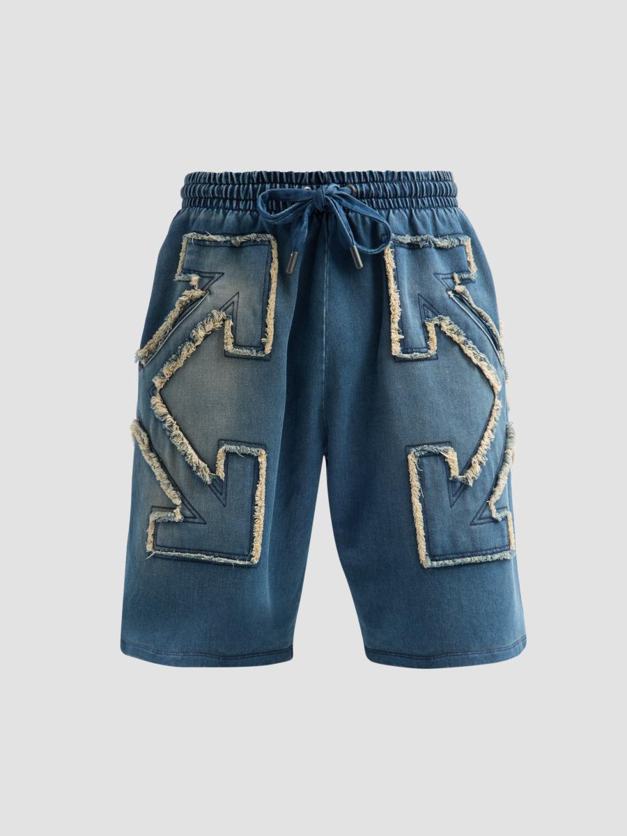 Off-white Men's Distress Arrow Skate Shorts In Blue