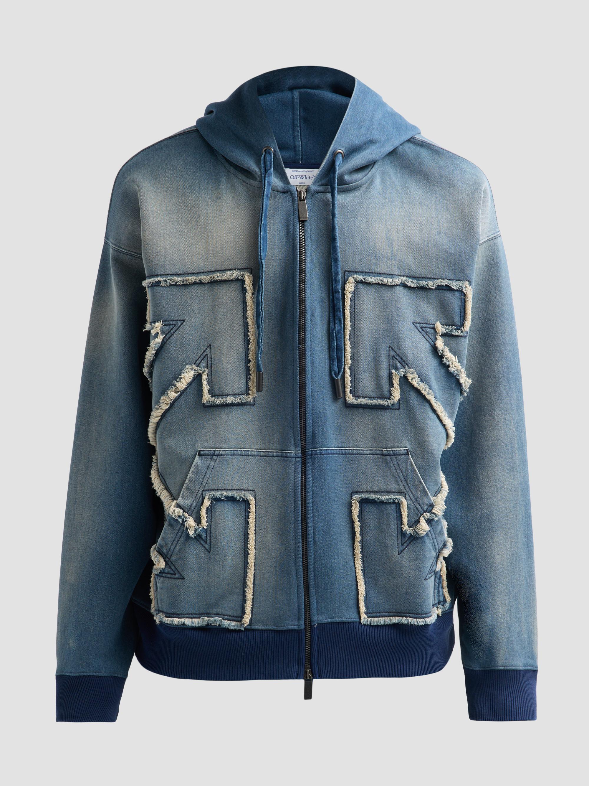 Off-White Distress Diagonal Loose Full-Zip Hoodie | Saks Fifth Avenue