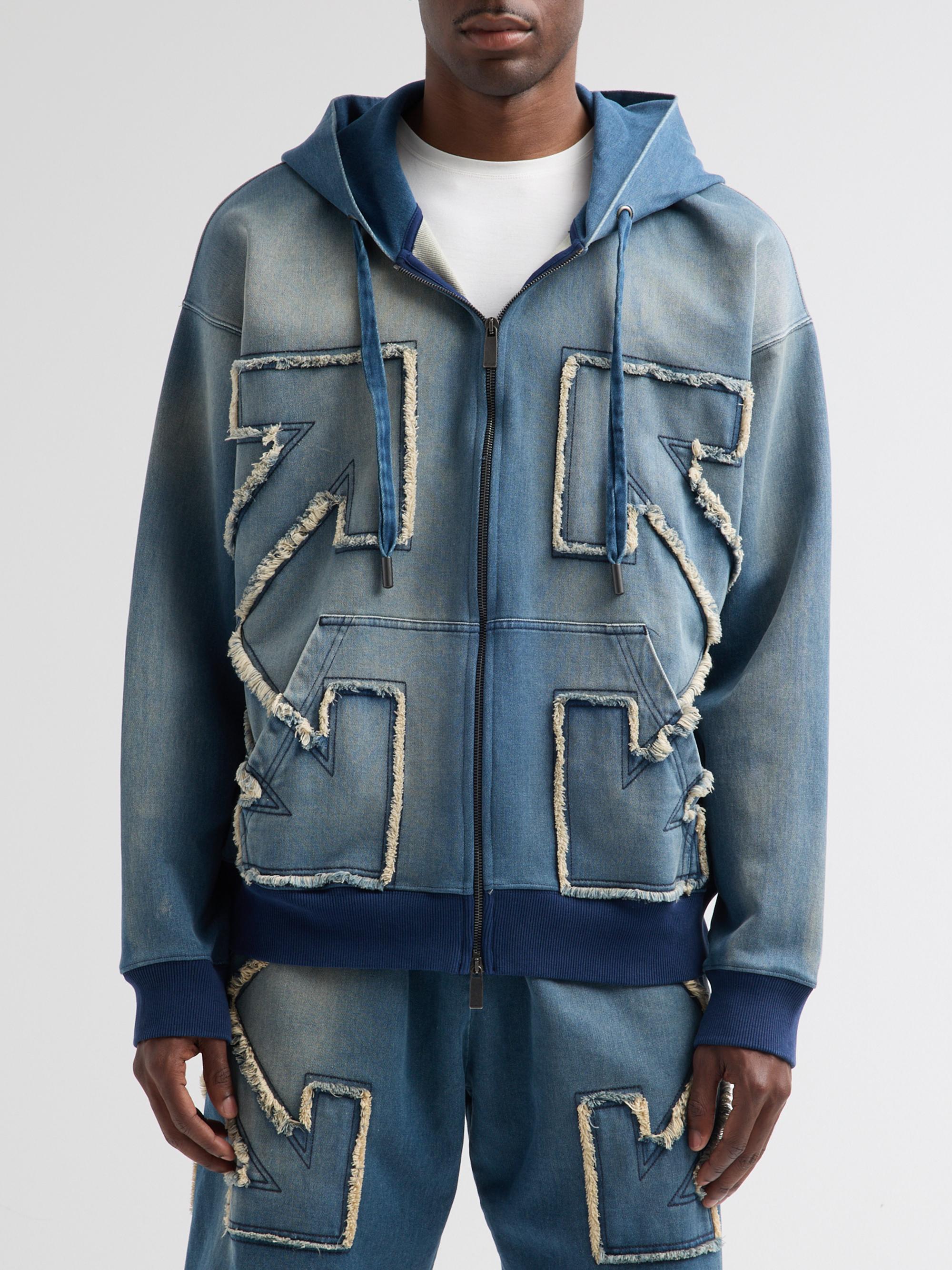 Off-White Distress Diagonal Loose Full-Zip Hoodie | Saks Fifth Avenue