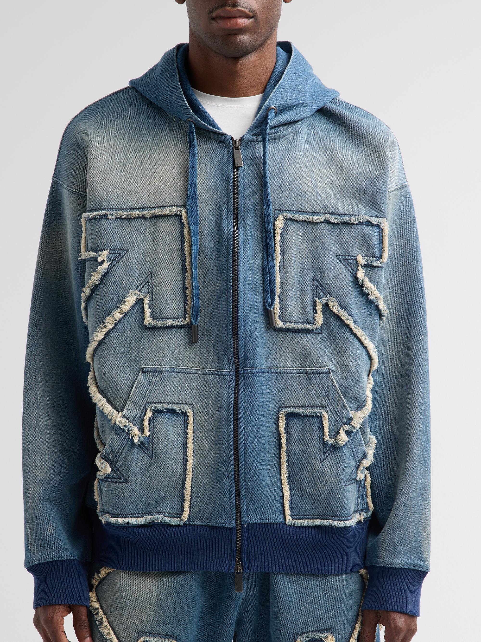Off-White Distress Diagonal Loose Full-Zip Hoodie | Saks Fifth Avenue