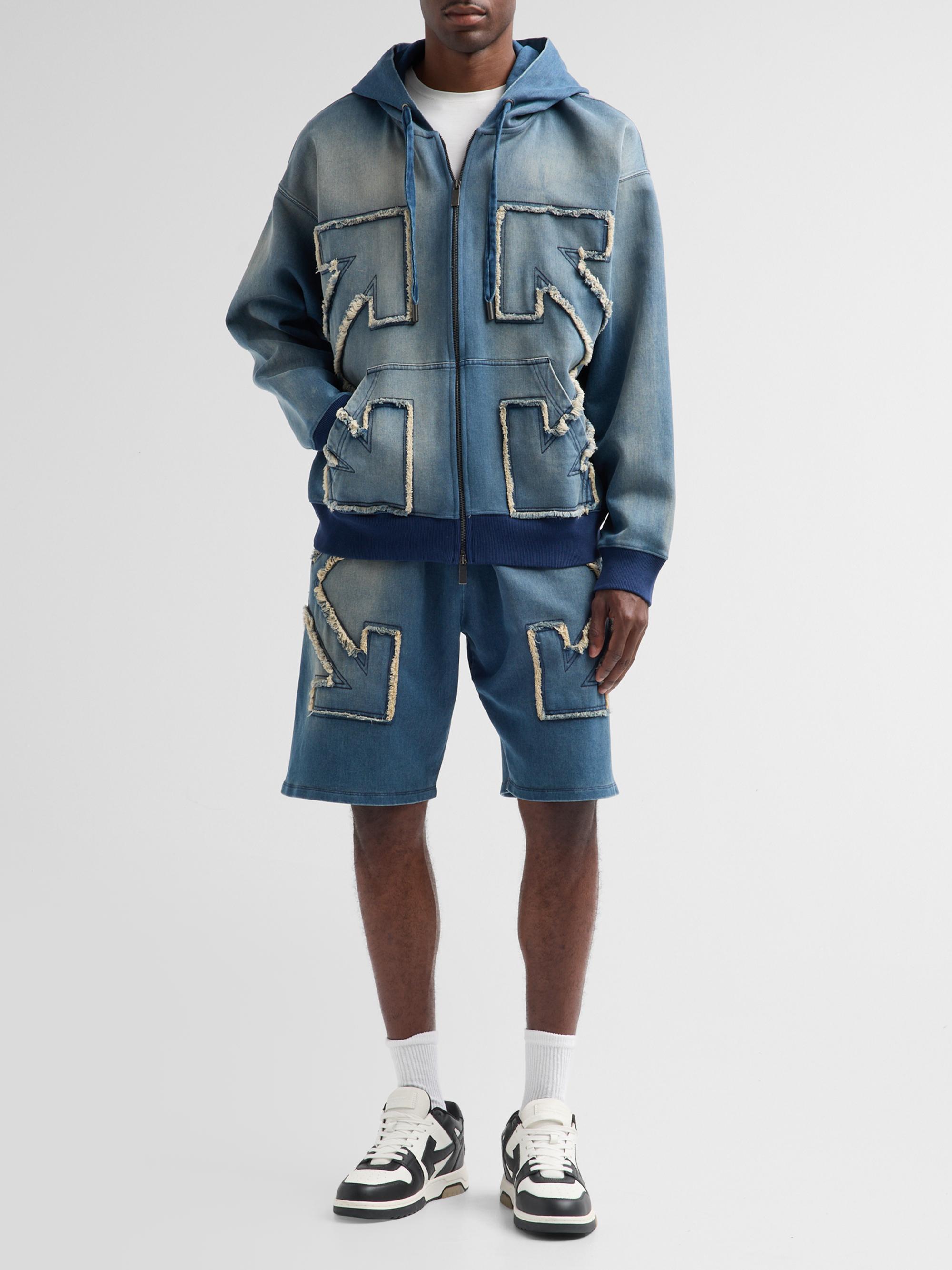 Off-White Distress Diagonal Loose Full-Zip Hoodie | Saks Fifth Avenue