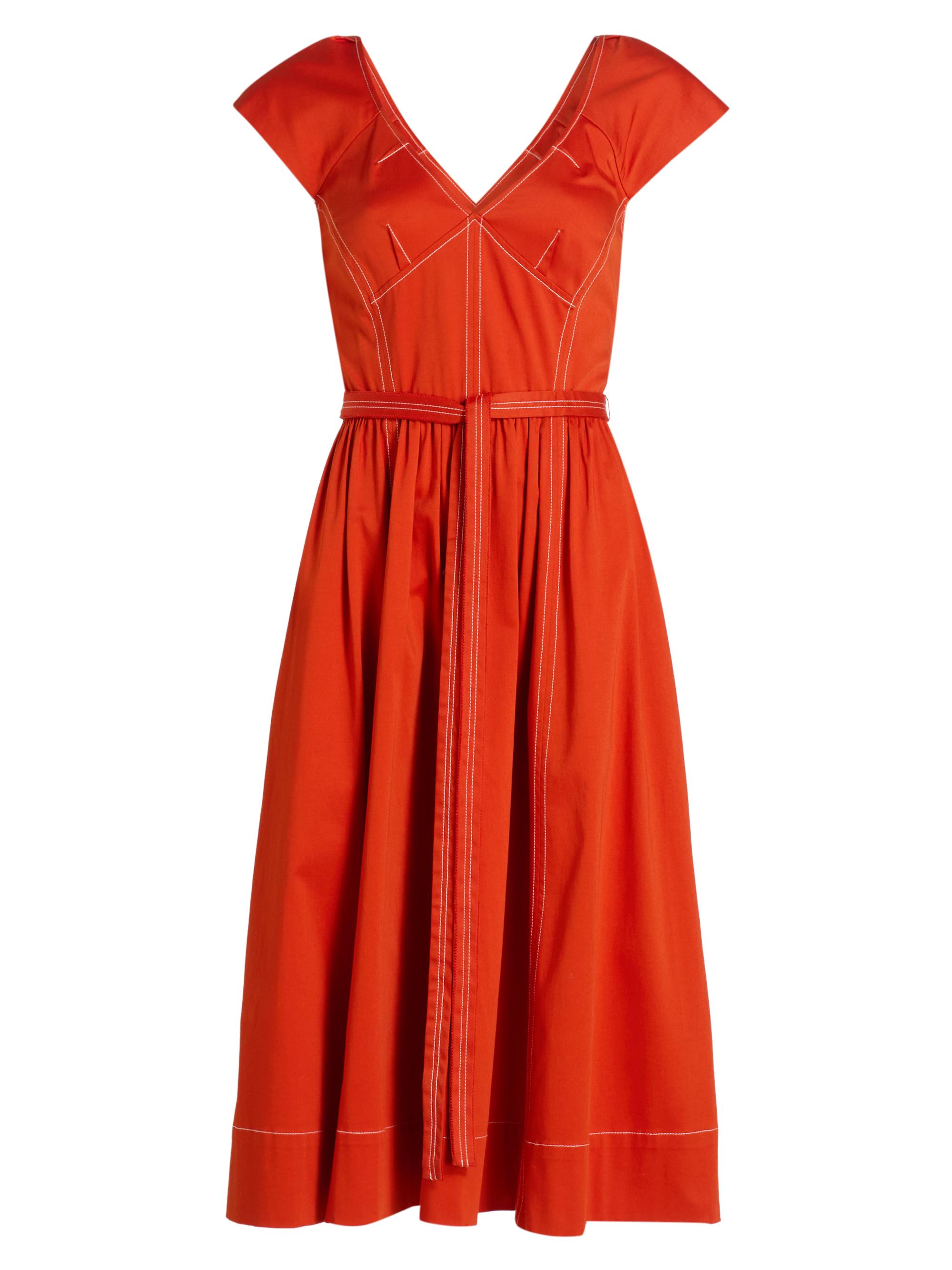 Jason Wu Collection Women's Contast-Stitch Cotton Belted Midi-Dress - Dark Apricot