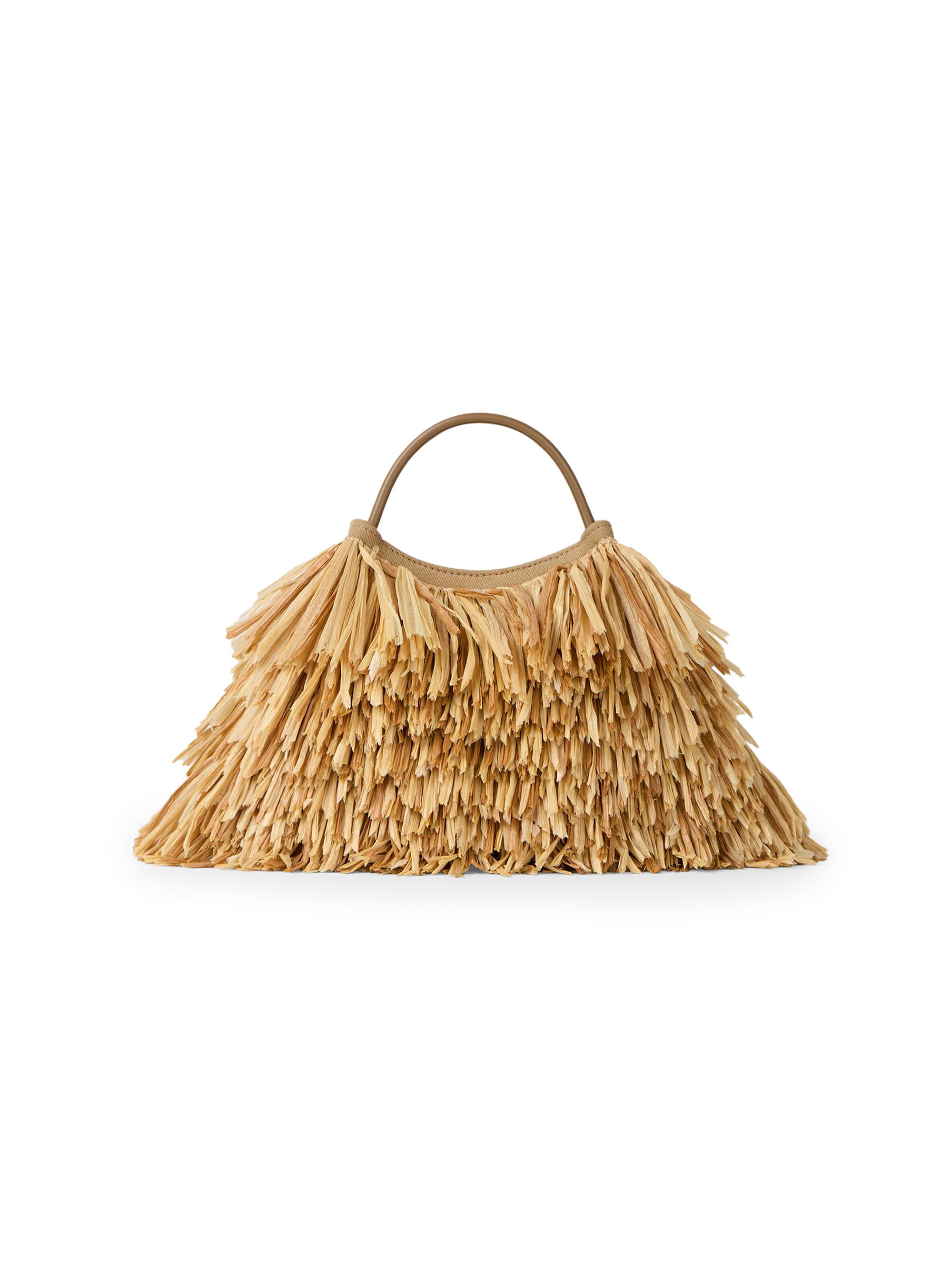Givenchy Women's Nano Facet Top Handle Bag in Raffia with Fringes - Natural