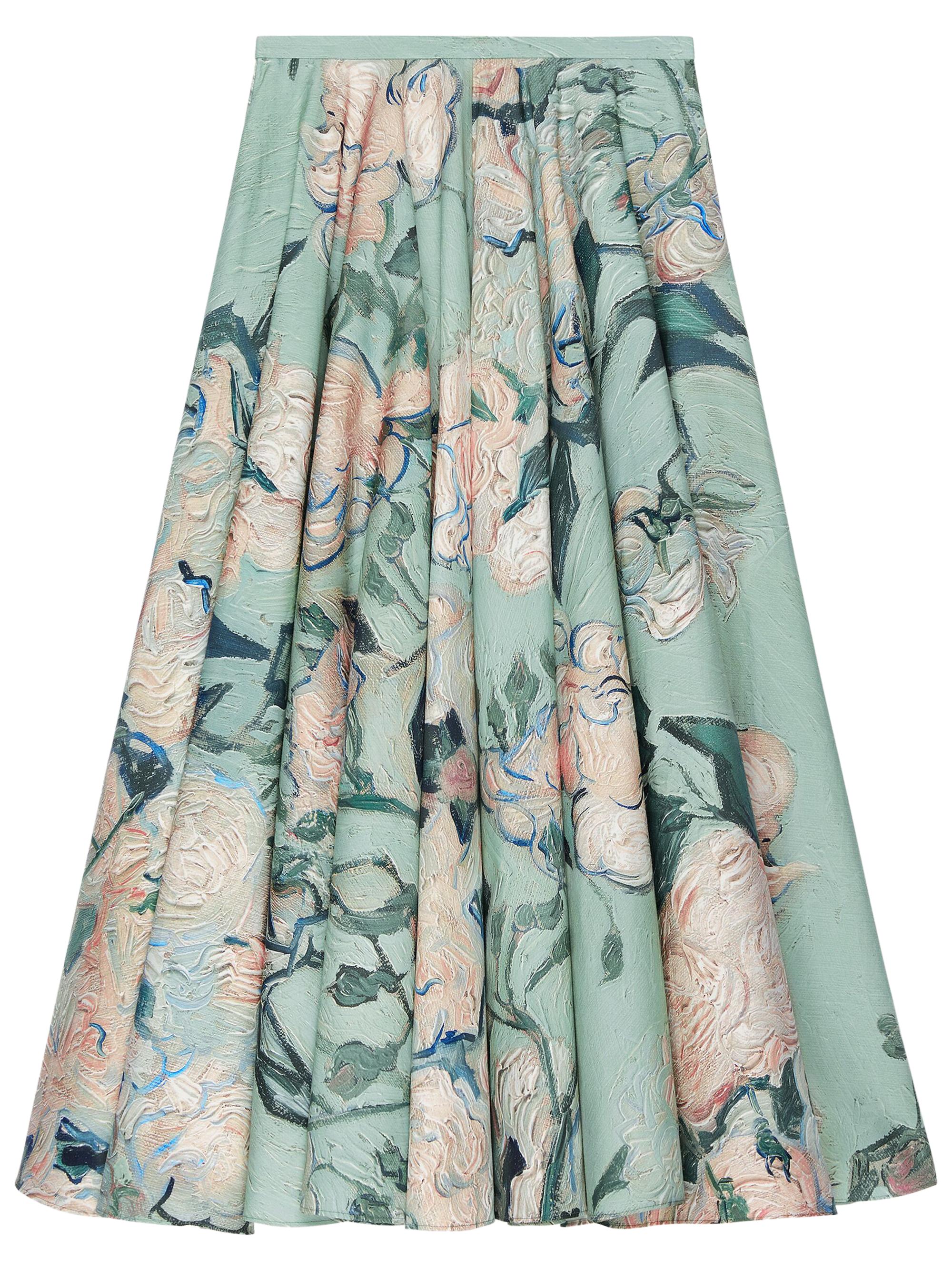 Givenchy Women's Long Circular Skirt in Poplin with Roses Print - Mint Green