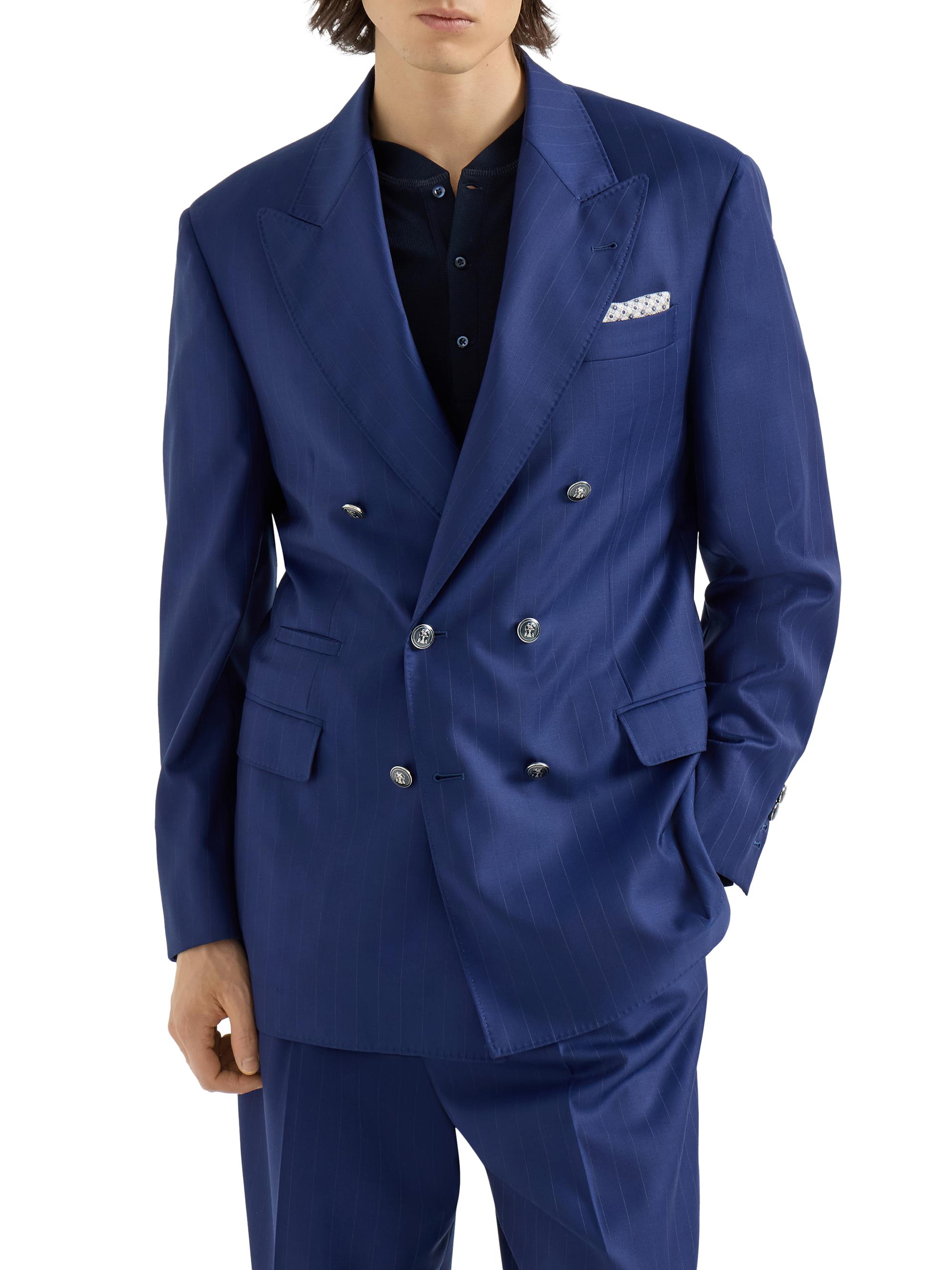 Brunello Cucinelli Men's Virgin Wool Batavia One and a Half Breasted Tailor Blazer with Metal Buttons - Royale Blue