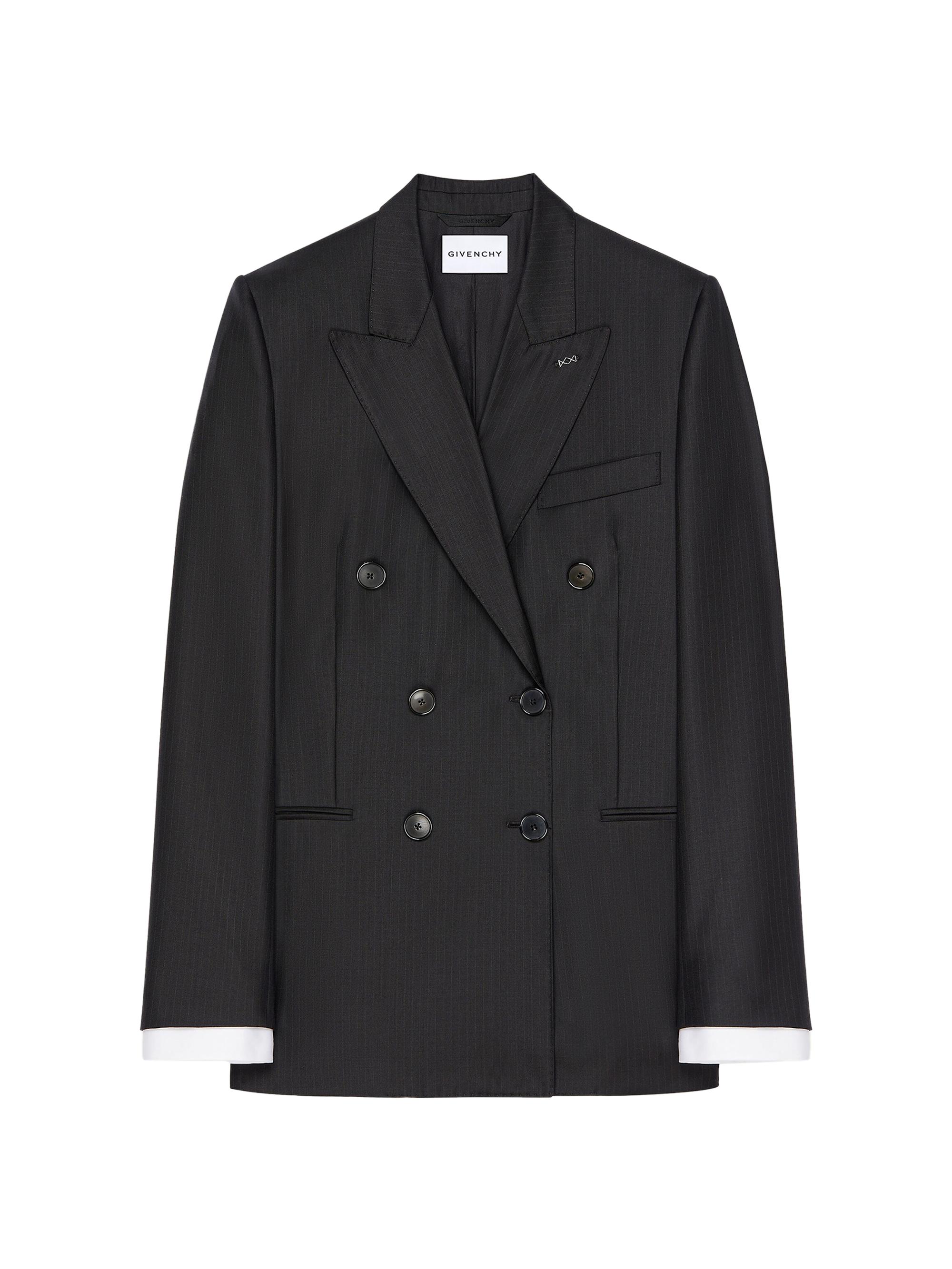 Givenchy Women's Double-Breasted Striped Blazer in Wool - Dark Grey