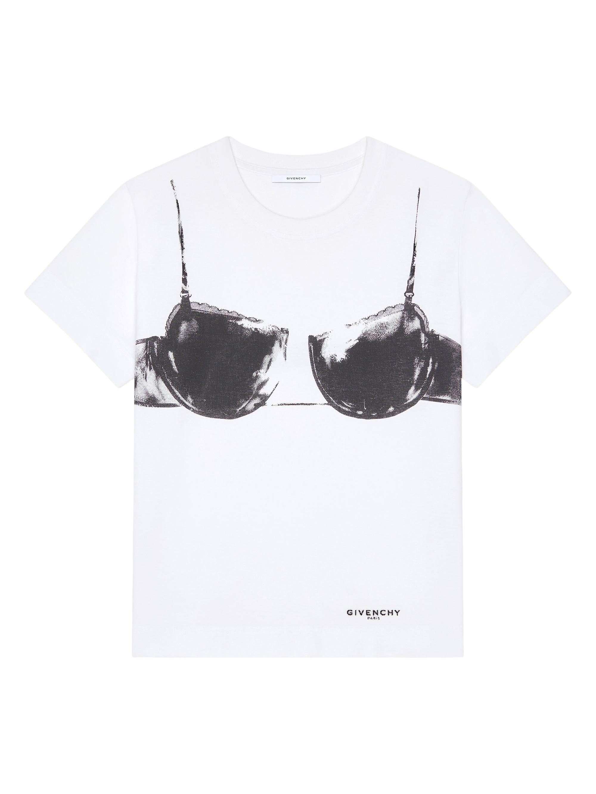 Givenchy Women's T-shirt in Cotton with Cutaway Bra Print - White Black
