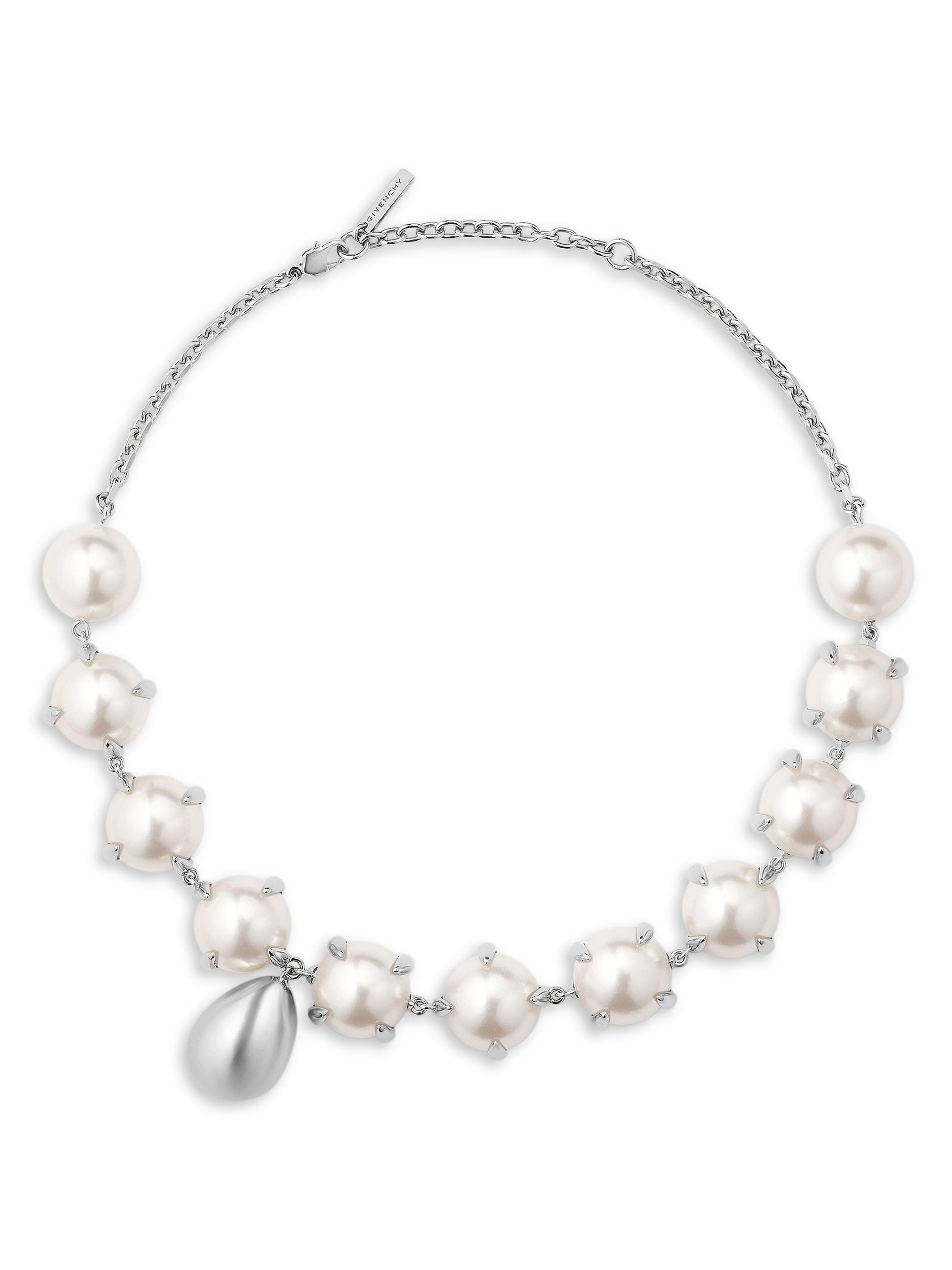 Givenchy Women's Spiky Pearl Necklace in Metal and Pearls - Silver