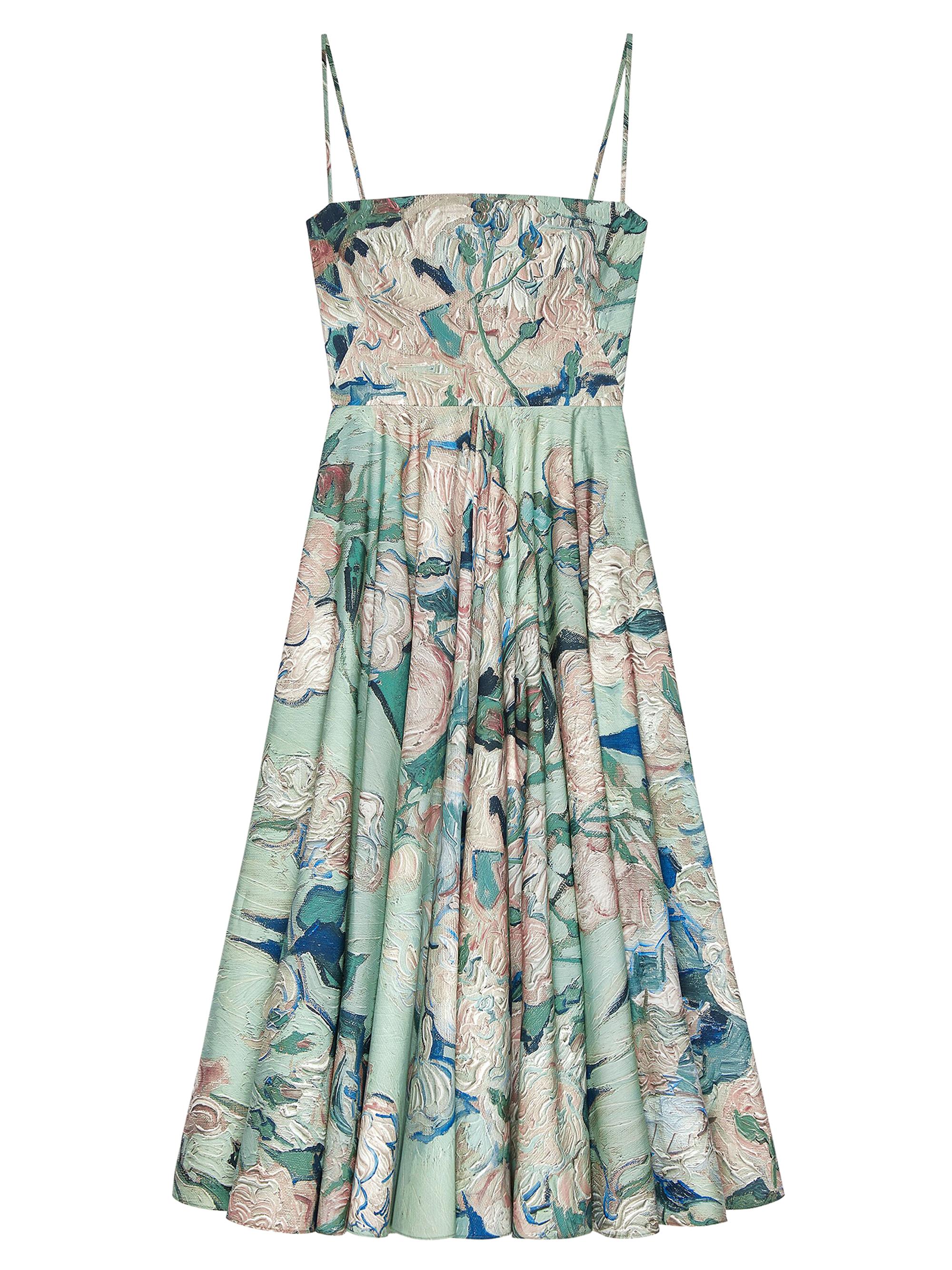 Givenchy Women's Sliced Long Dress in Poplin with Roses Print - Mint Green