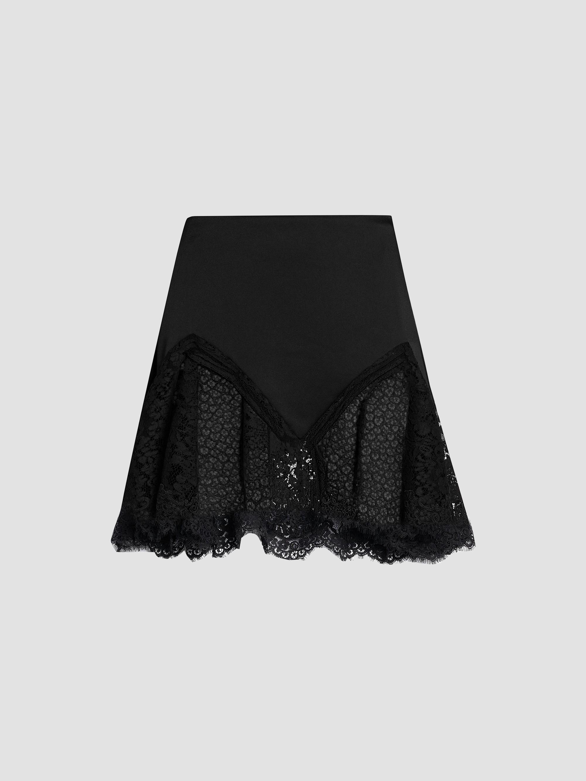 Stella McCartney Women's Satin Lace-Trimmed Skirt - Black | Thumbnail 7