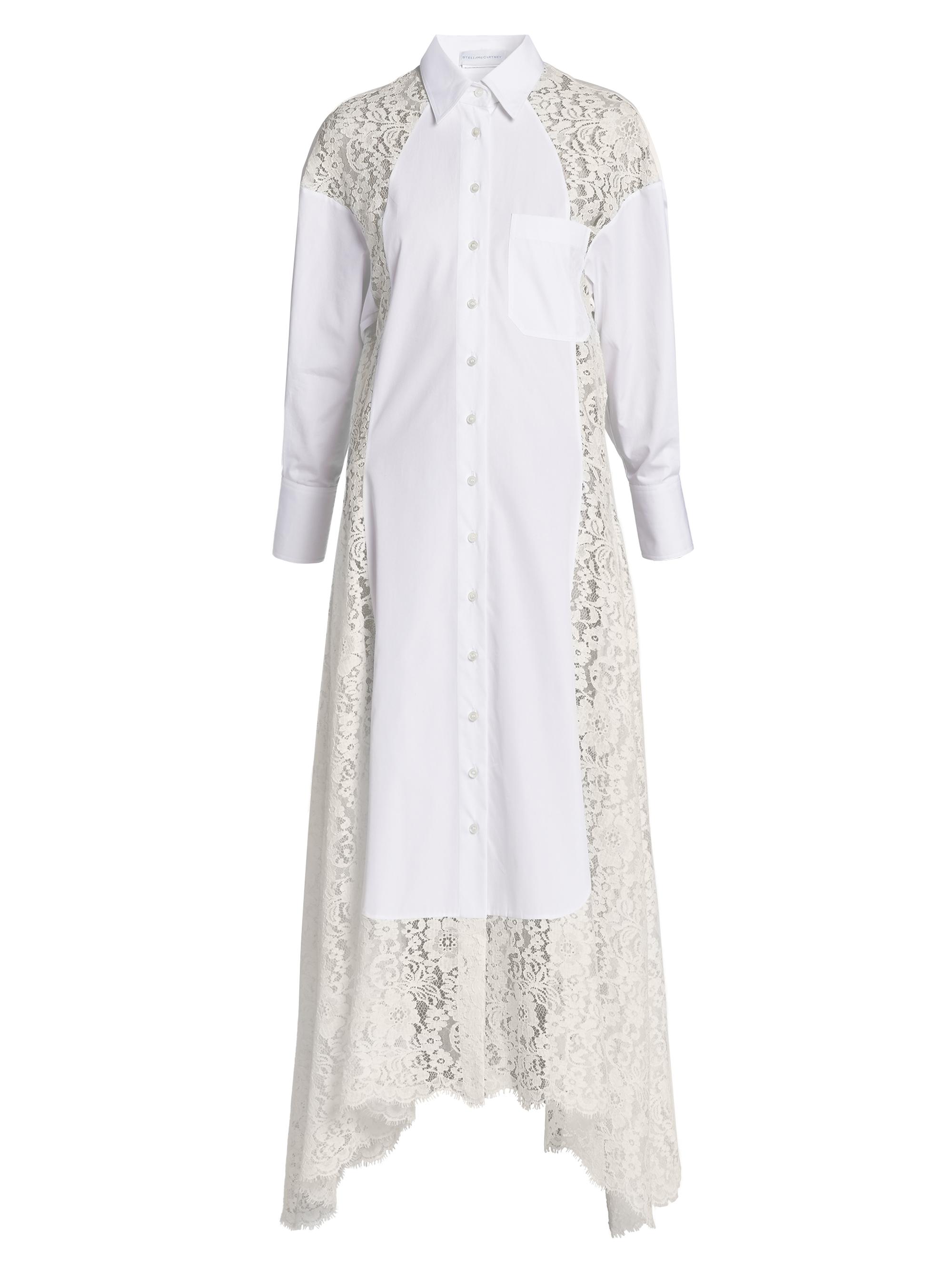 Stella McCartney Women's Lace-Paneled Cotton Poplin Shirtdress - Pure White - Women's Clothing