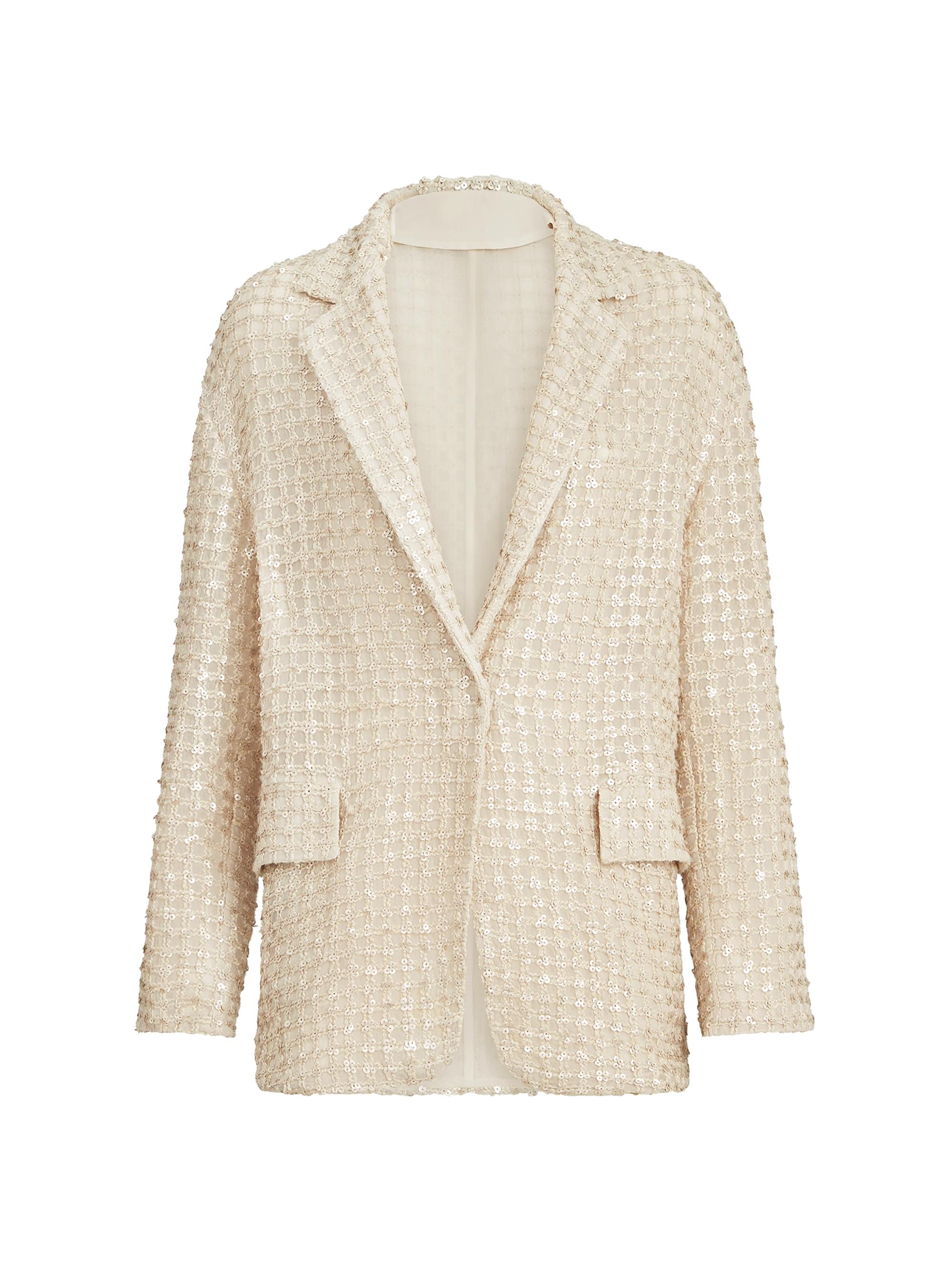 Brunello Cucinelli Women's Silk Organza Blazer with Dazzling Net Embroidery - Cream