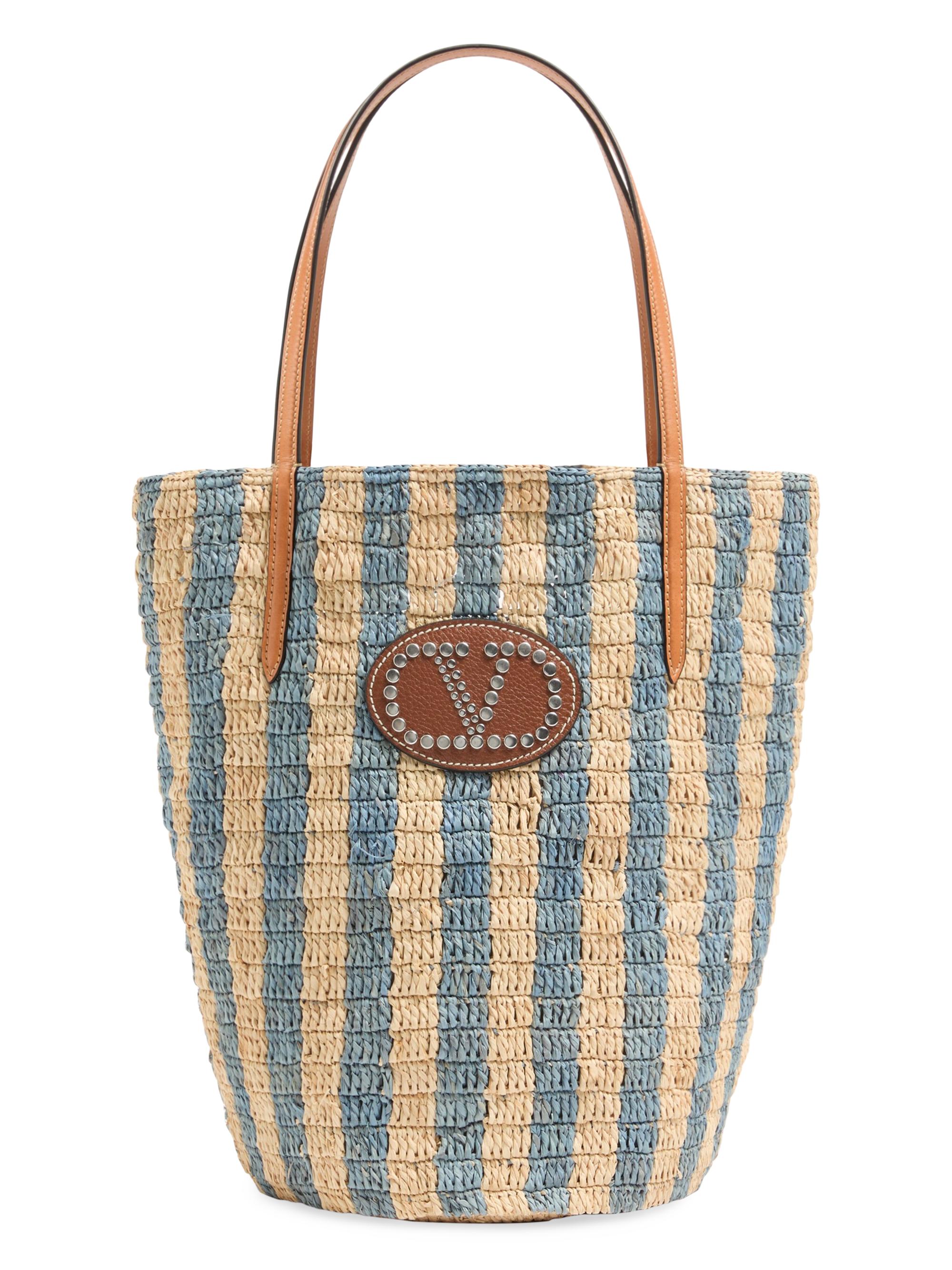 Valentino Garavani Women's Striped Raffia Shopping Bag - Natural Azure