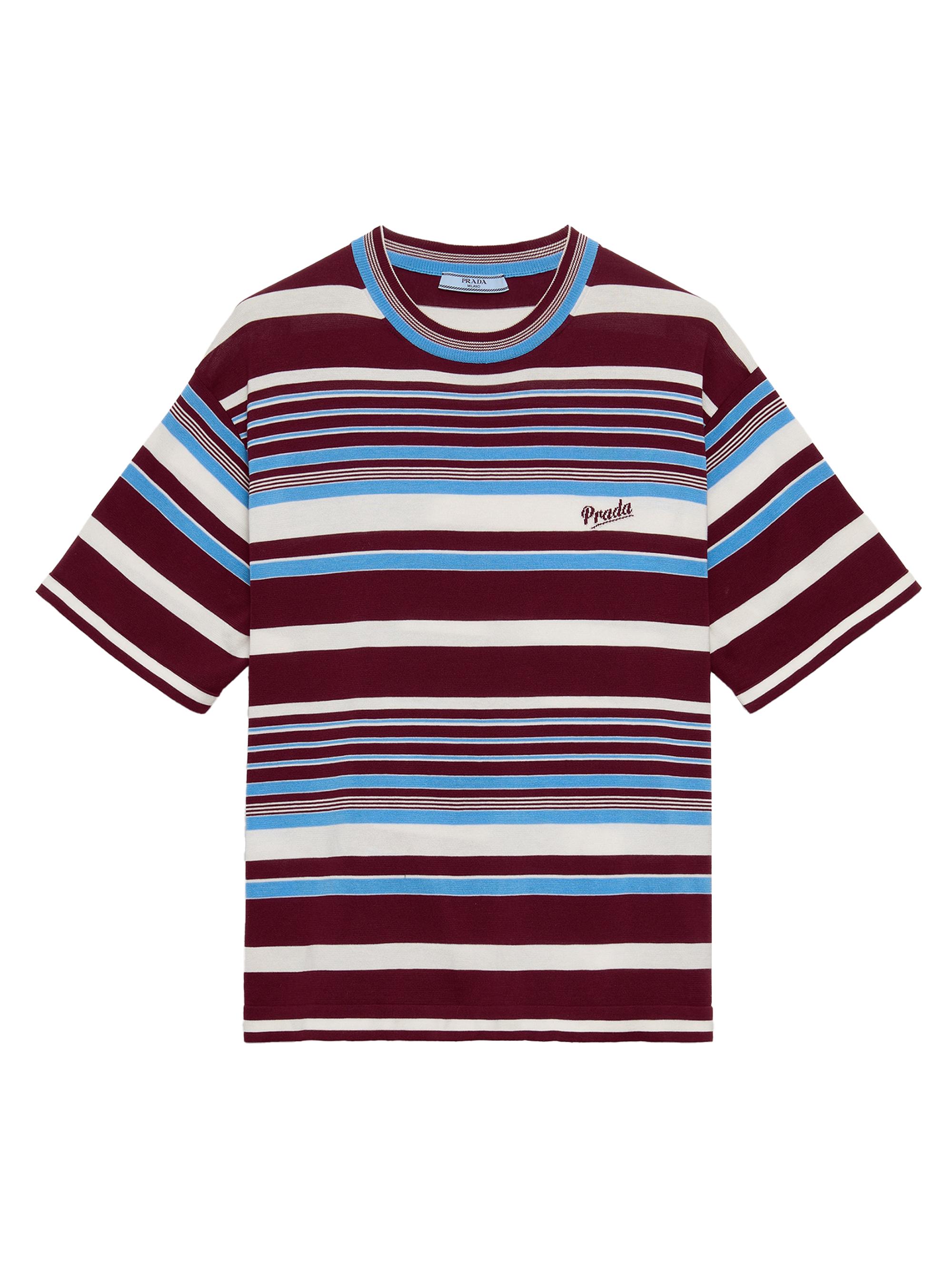 Prada Women's Striped Cotton Crew-Neck Sweater - Dark Red