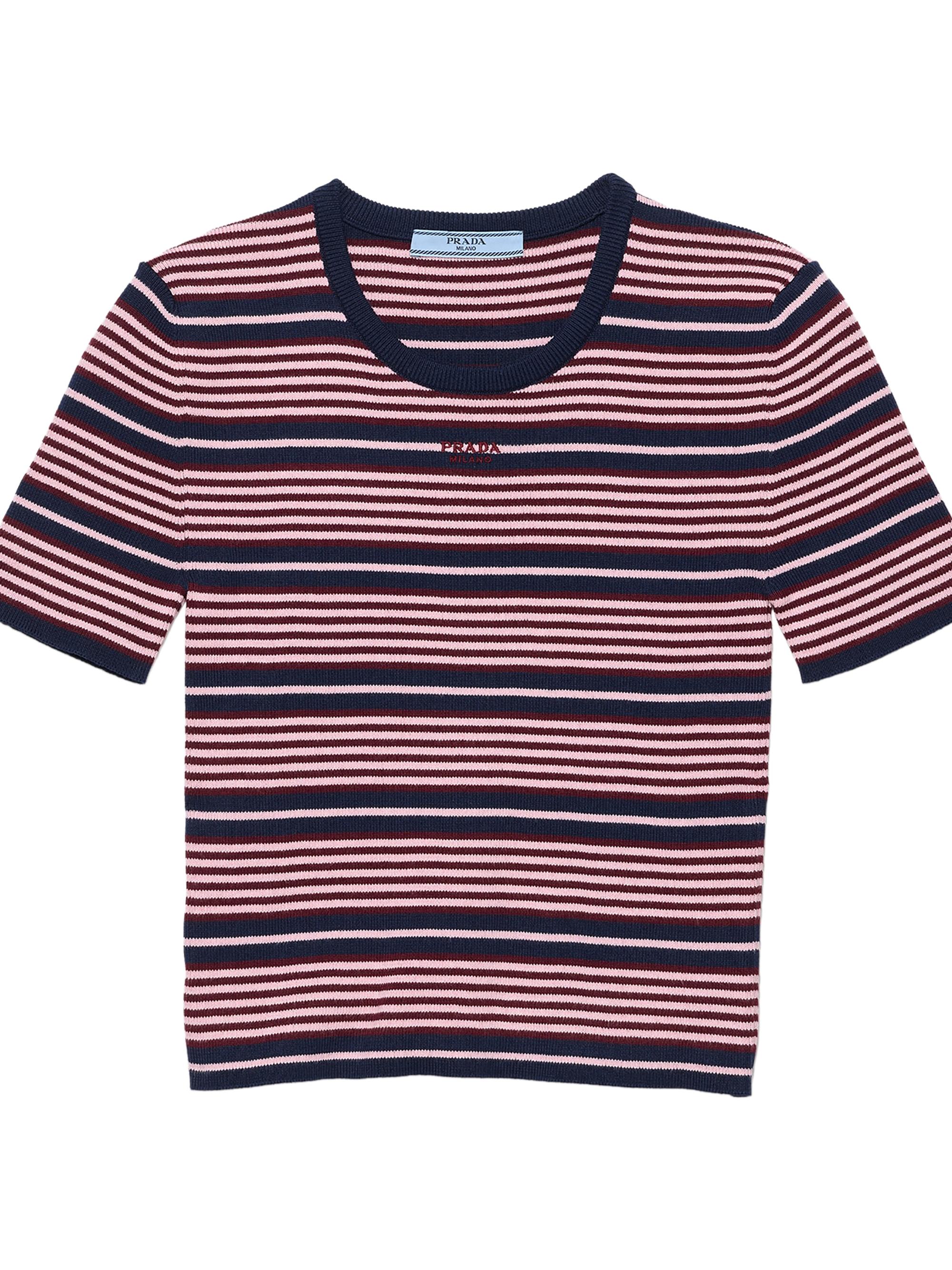 Prada Women's Short-Sleeved Striped Cotton Sweater - Blue Multi