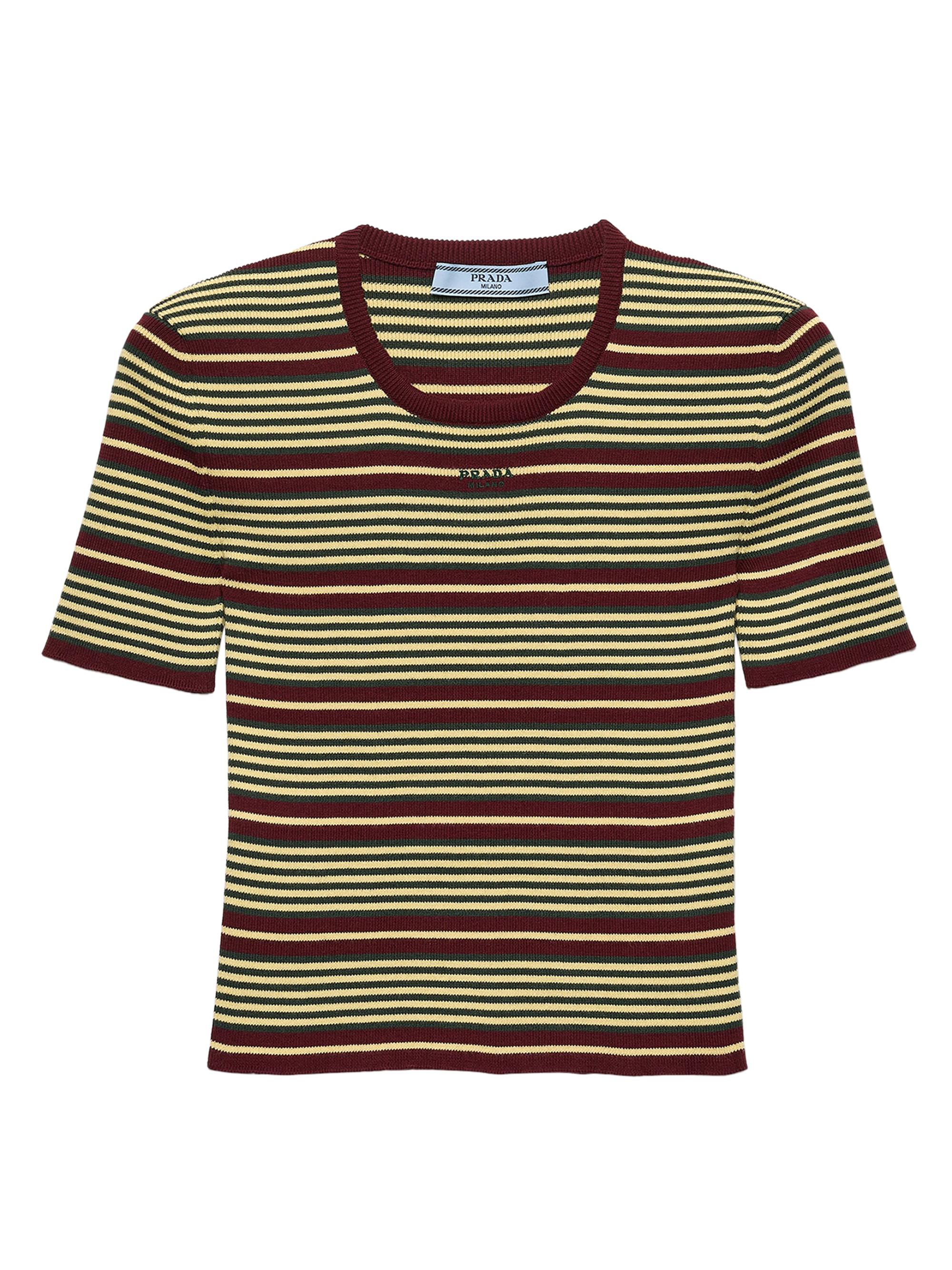 Prada Women's Short-Sleeved Striped Cotton Sweater