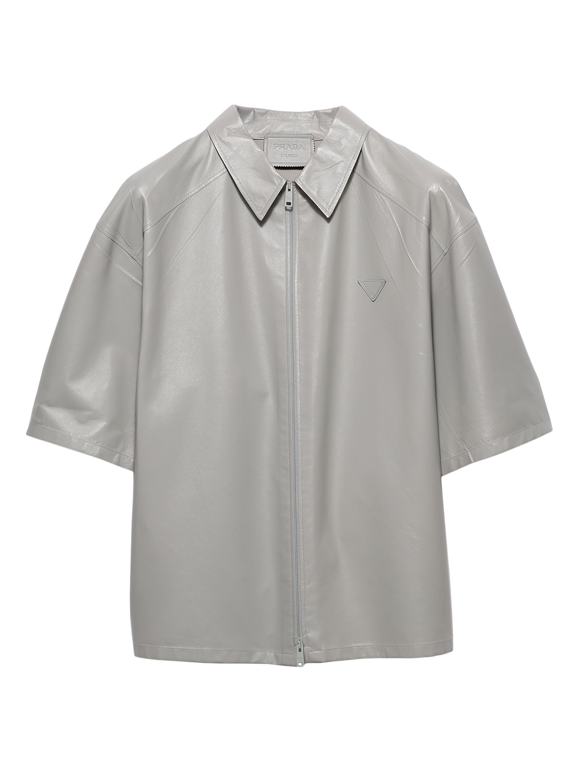 Prada Men's Short-Sleeved Nappa Leather Shirt - Grey