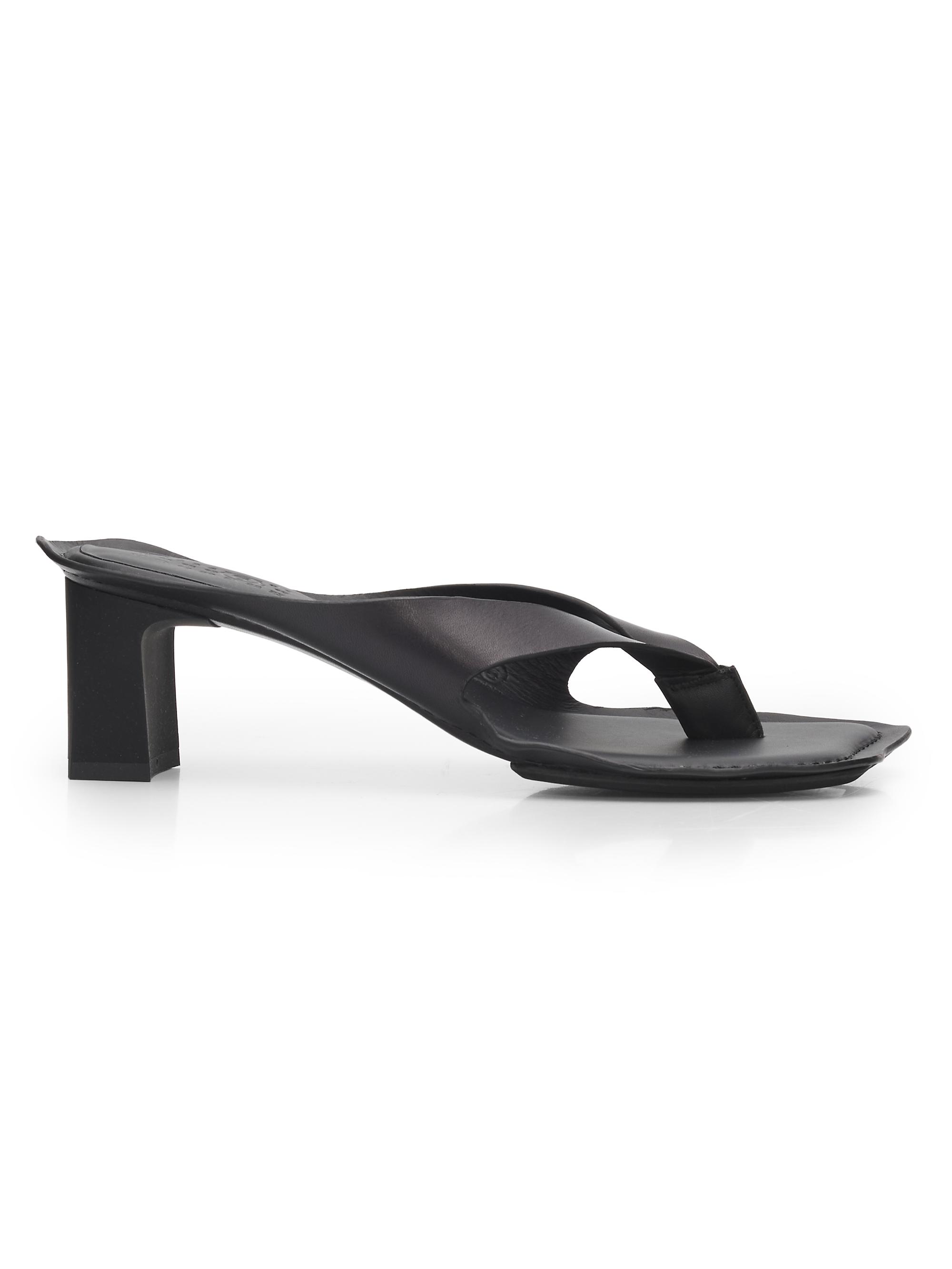 MM6 Maison Margiela Women's 60MM Square-Toe Leather Block-Heel Sandals - Black