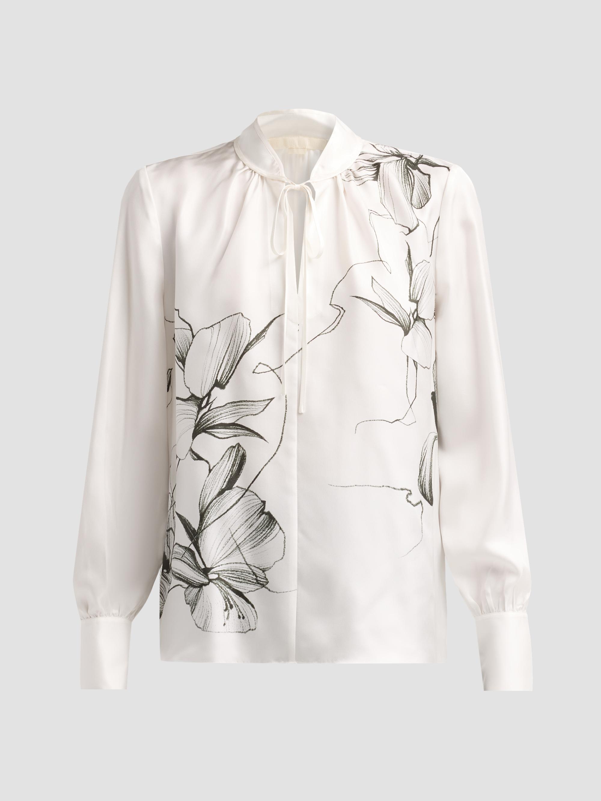 Jason Wu Collection Women's Shadow Floral Silk Twill Tieneck Blouse - Chalk Hunter Green Multi | Thumbnail 6
