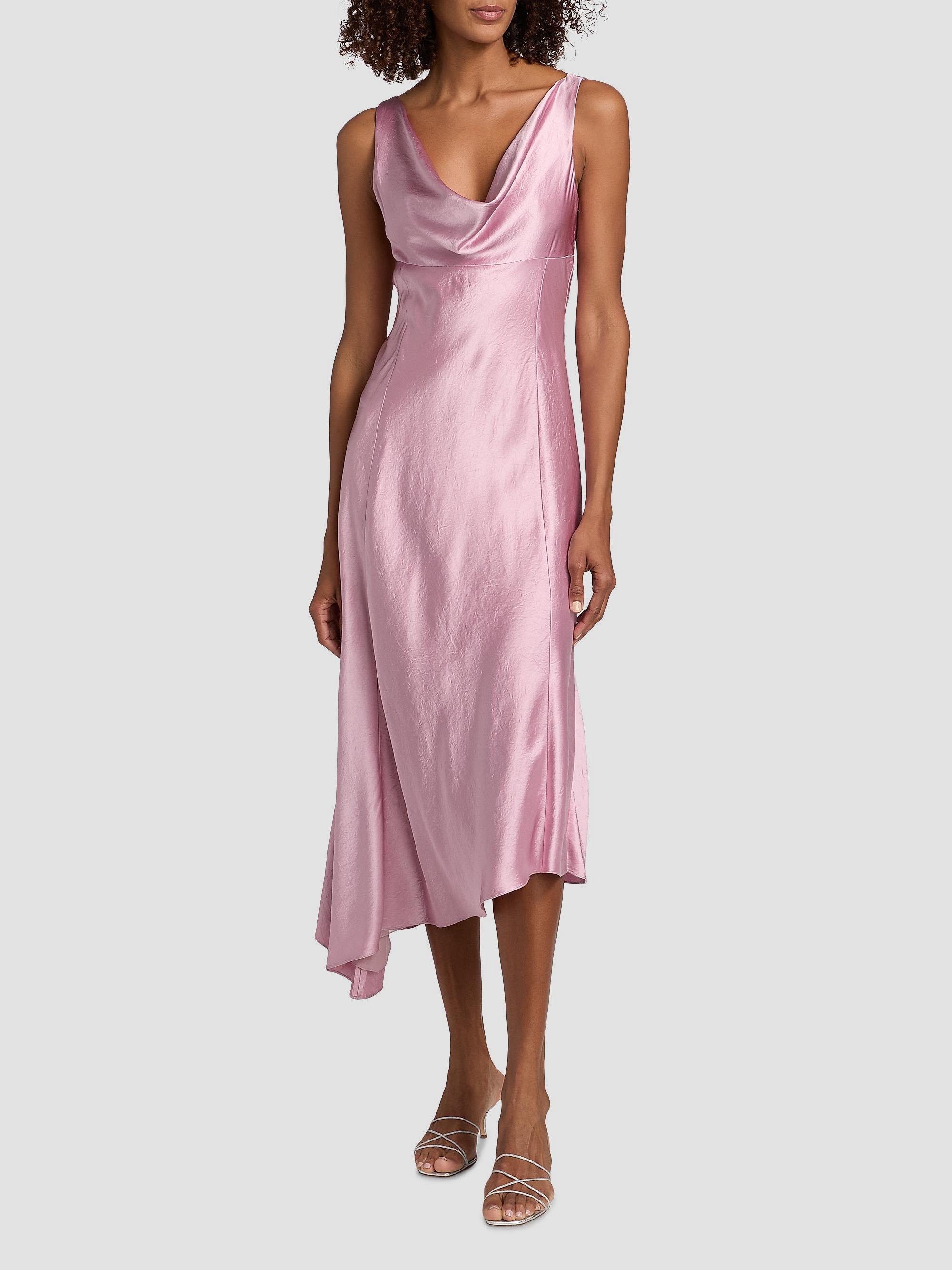 satin asymmetric midi dress Destiny | Yellow Satin Asymmetric-Neck Midi Dress With Feather Details