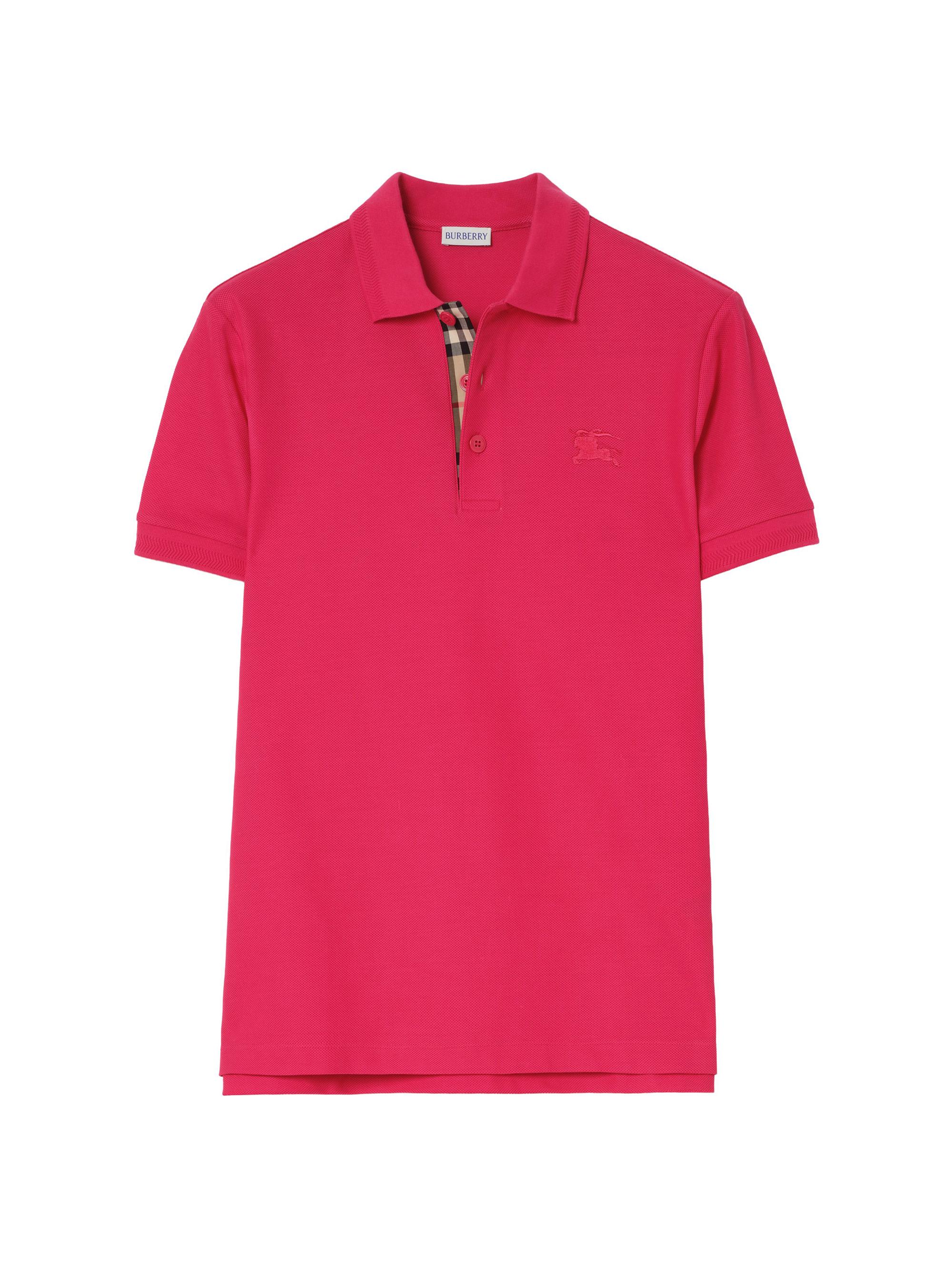 Burberry Men's Eddie Logo Cotton Polo Shirt - Jam Red