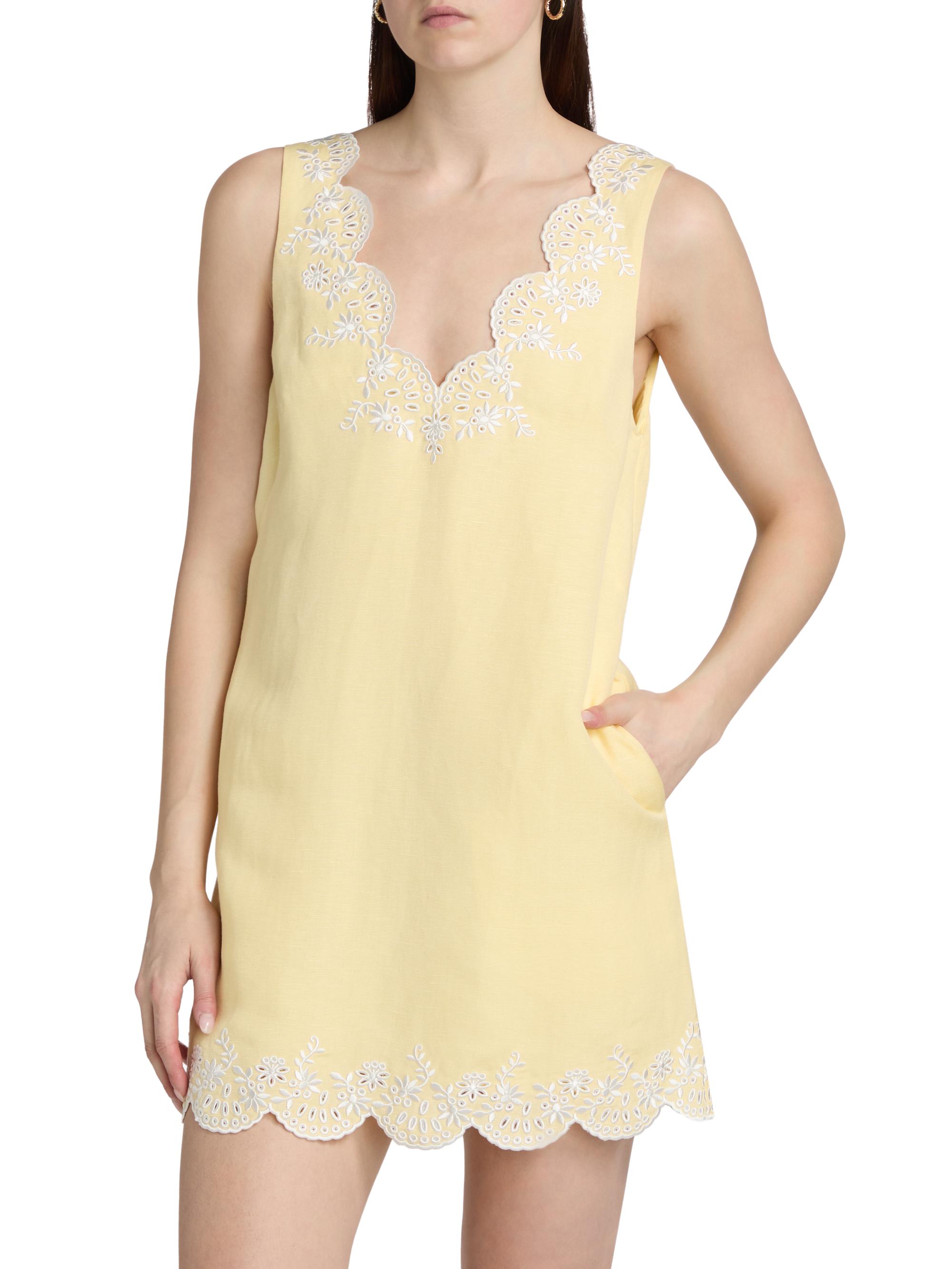 linen corded embroidered strappy woven mini dress Ivory Tall Linen Embroidered Strappy Woven Mini Dress