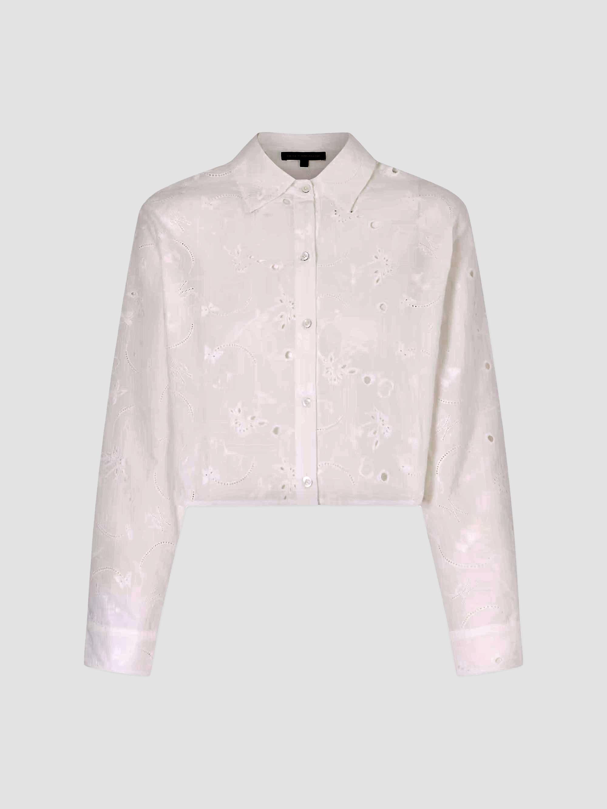 Kiki de Montparnasse Women's Simone Eyelet Linen-Cotton Crop Shirt - Ivory - Size Medium