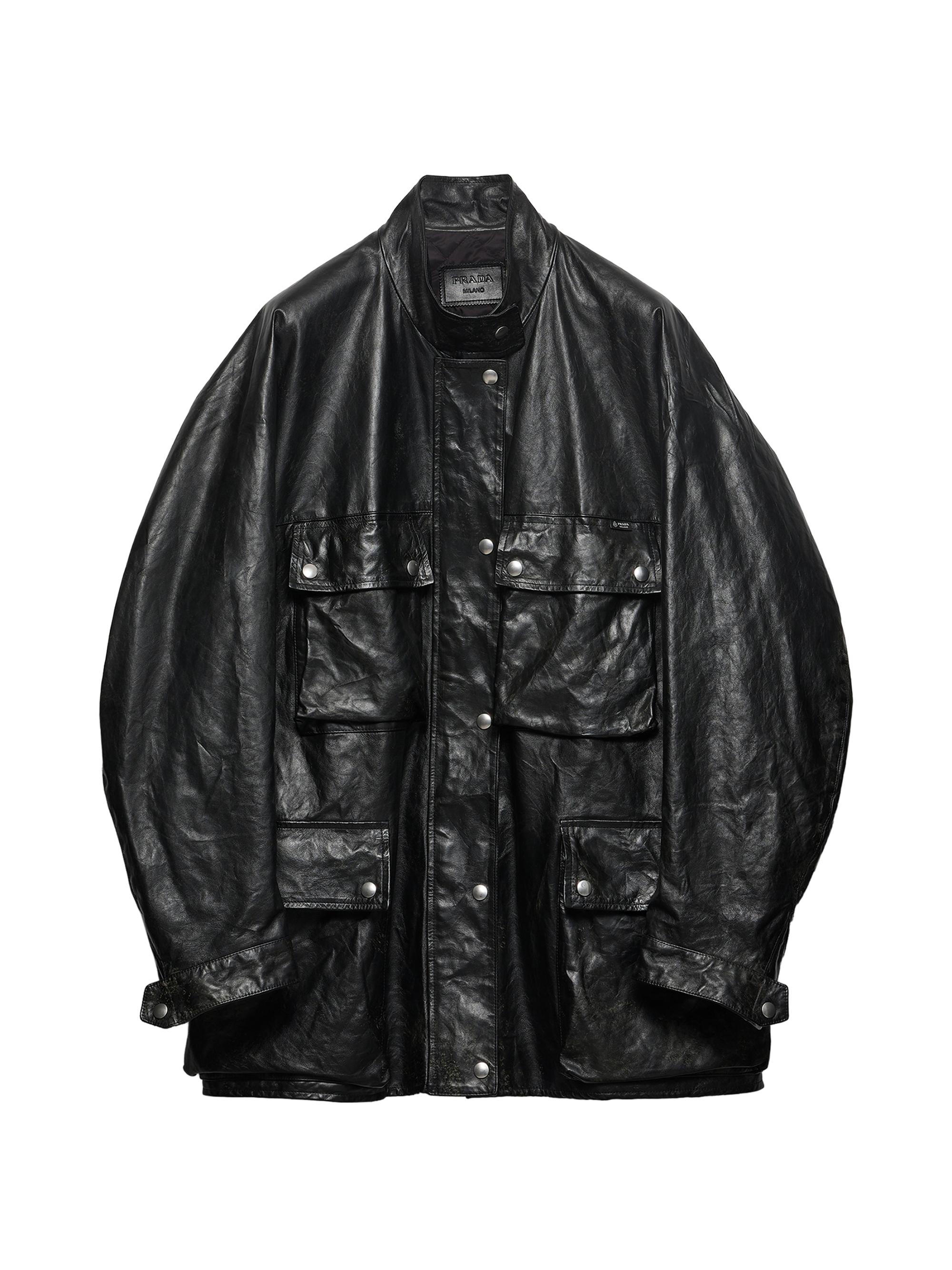 Prada Women's Antiqued Leather Caban Jacket - Black | Thumbnail 7