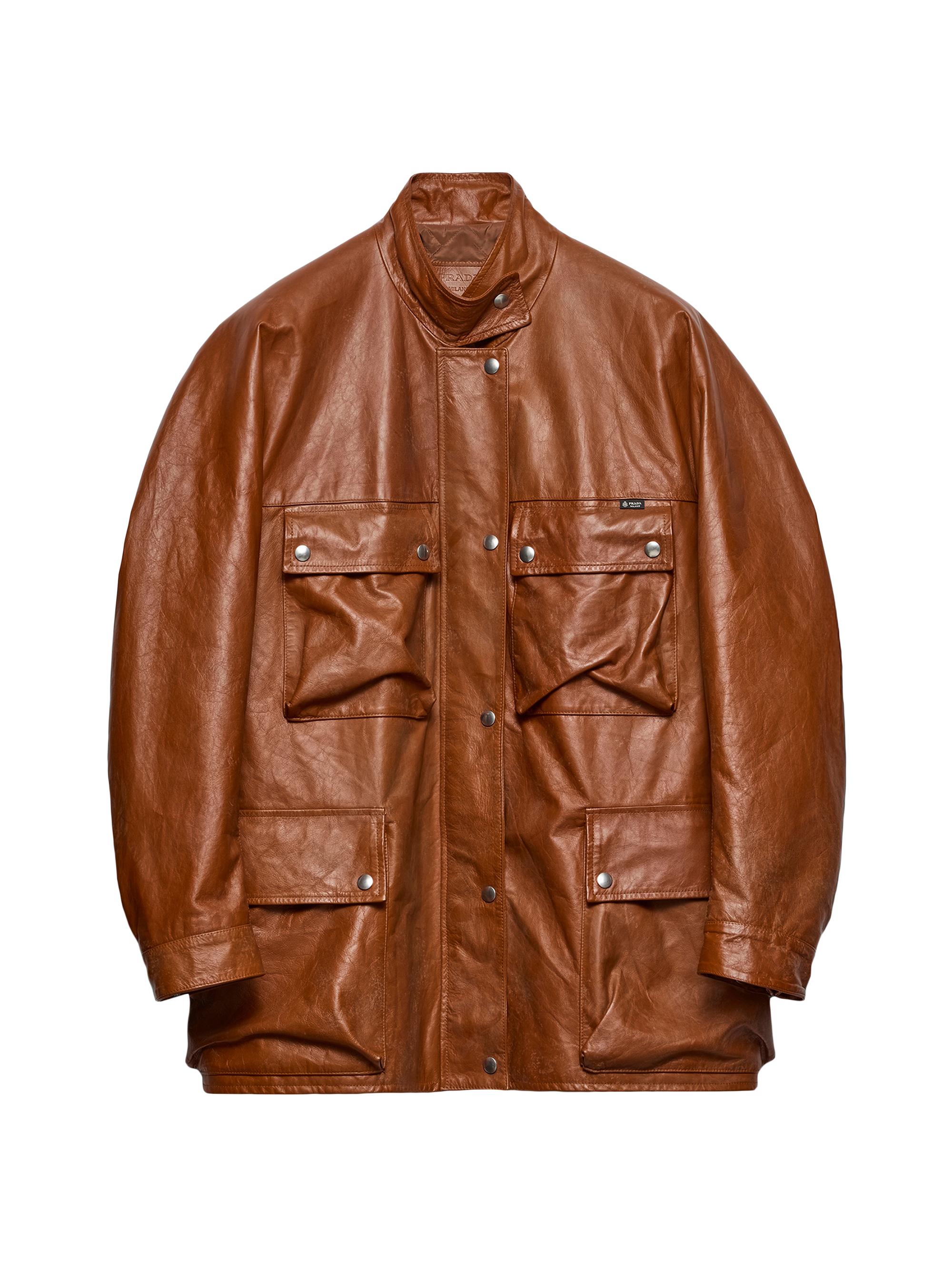 Prada Women's Antiqued Leather Caban Jacket - Brown