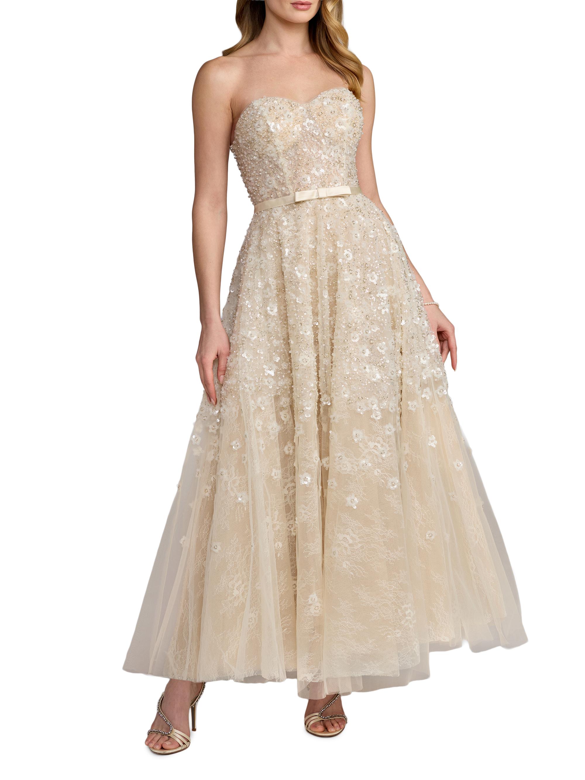 Mac Duggal Women's Sequin Floral Strapless Gown - Oyster