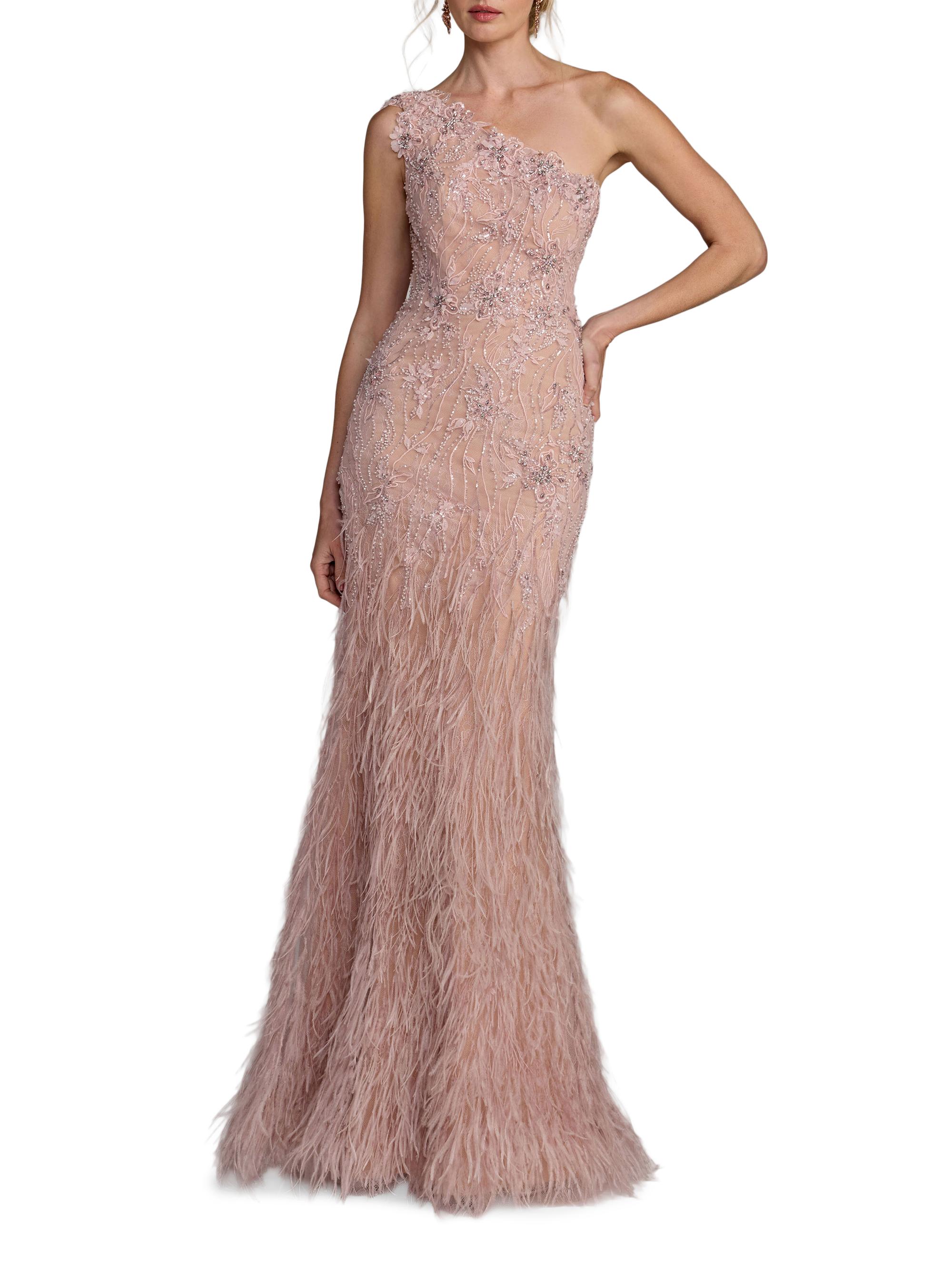 Mac Duggal Women's Embellished Lace One-Shoulder Feather Gown - Vintage Lilac