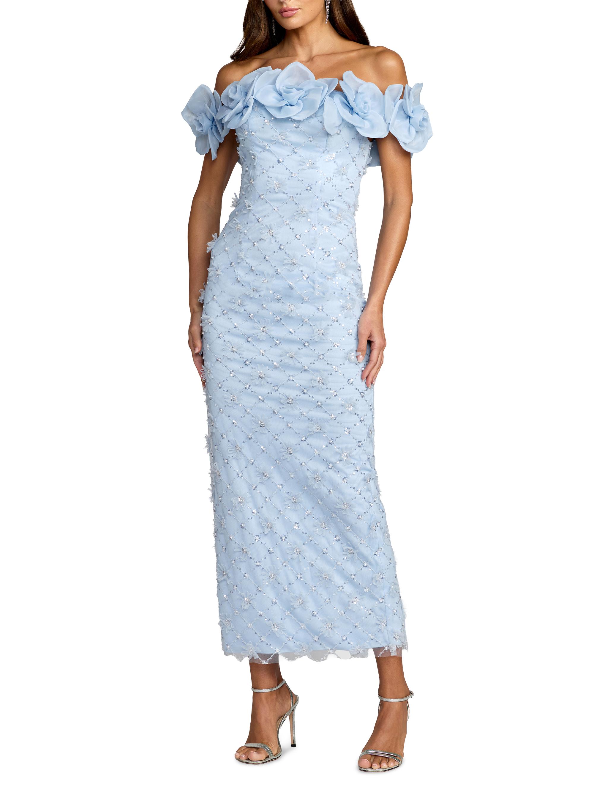 Mac Duggal Women's Embroidered Floral Off-The-Shoulder Cocktail Dress - Powder Blue